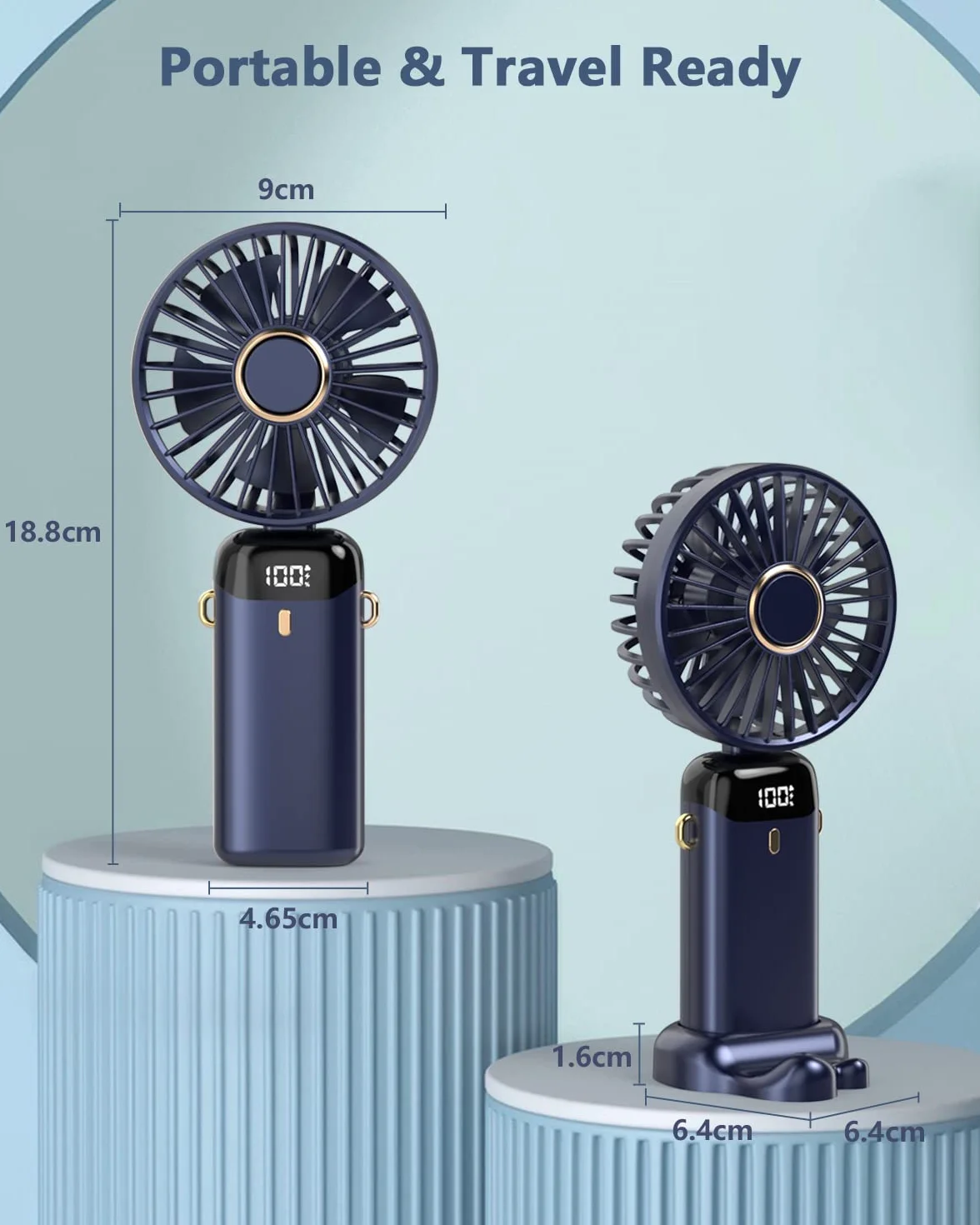 Mini wentylator ręczny USB 5 prędkości 3000 mAh składany