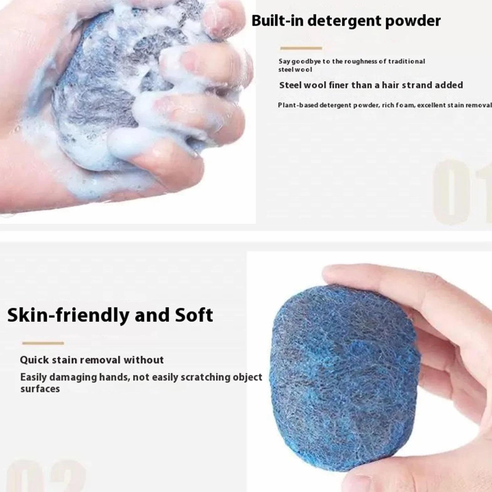 Steel Wool Soap Pads - Heavy Duty Scrubbers for Tough Grease Removal | 10-Pack Stainless Cleaning Pads with Built-In Soap, Sturdy Scouring Sponges for Cookware Pots Home Use, 8x6x2cm