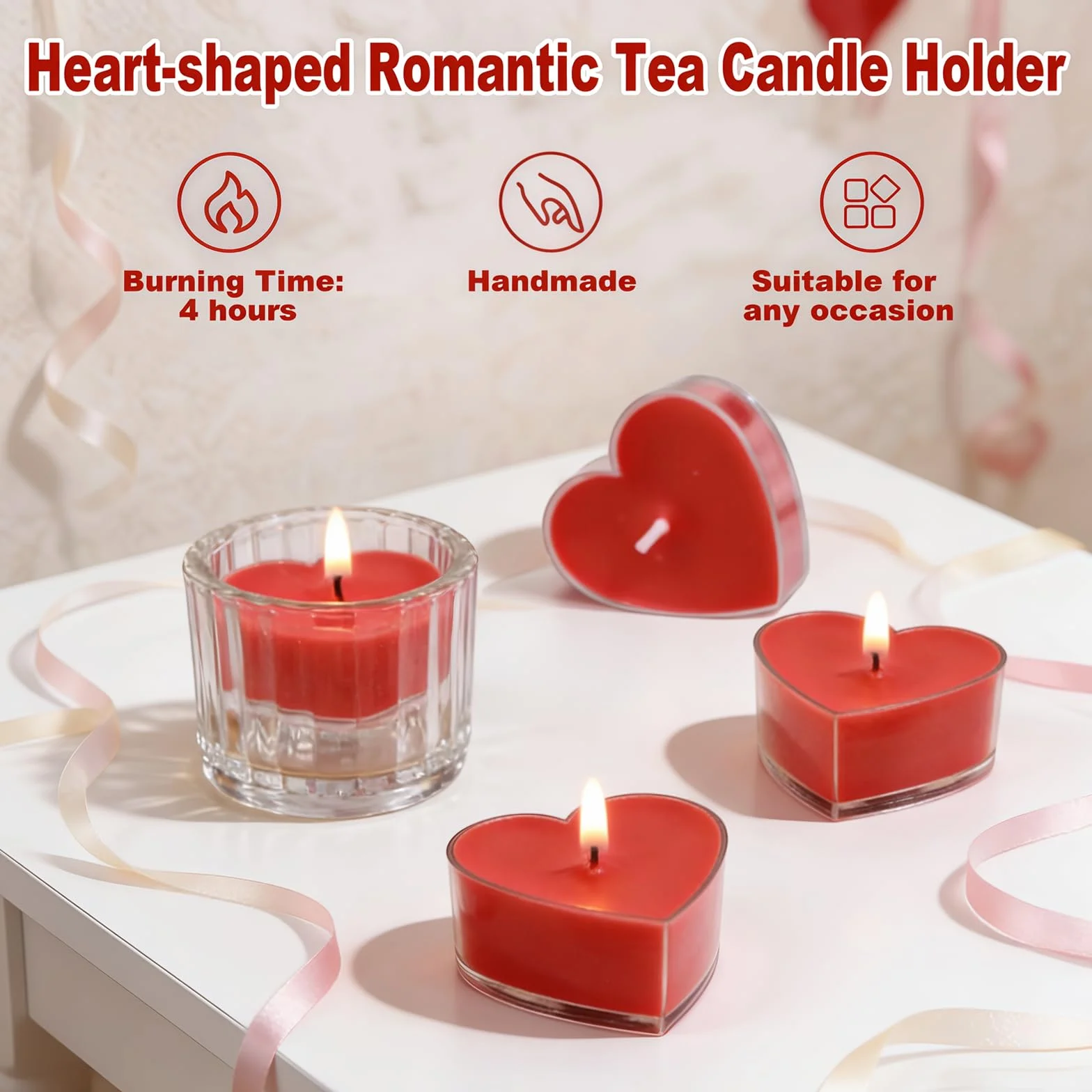 Świeczki Tealight w Kształcie Serca Czerwone 18 Sztuk Romantyczne Wosk Roślinny na Walentynki Ślub Rocznicę Kolację Dekorację Stołu