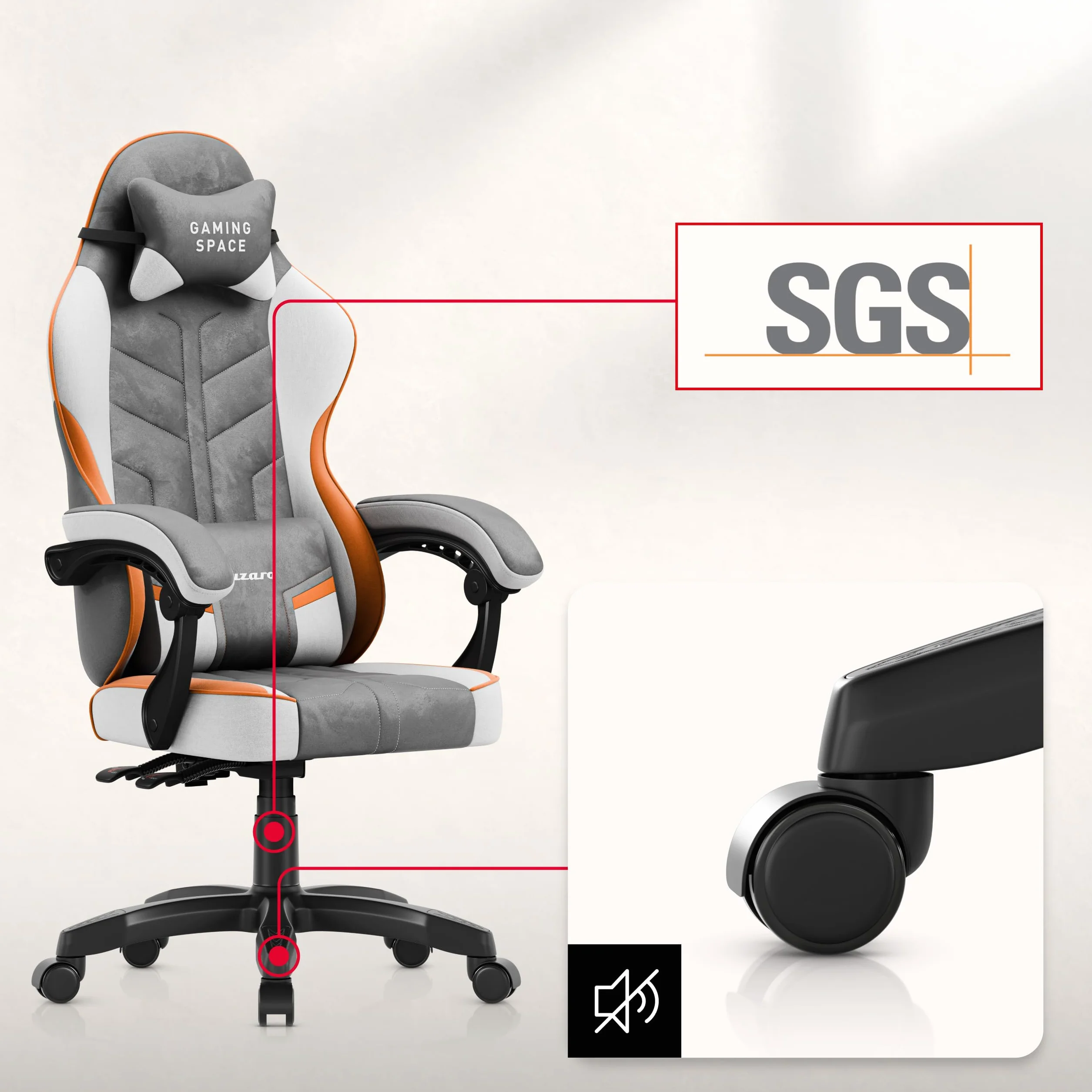 huzaro Force 2.7 ergonomiczne krzesło gamingowe, nośność 140 kg, krzesło komputerowe i krzesło biurowe z regulacją wysokości, krzesło do biurka z podparciem lędźwiowym, poduszka pod kark i