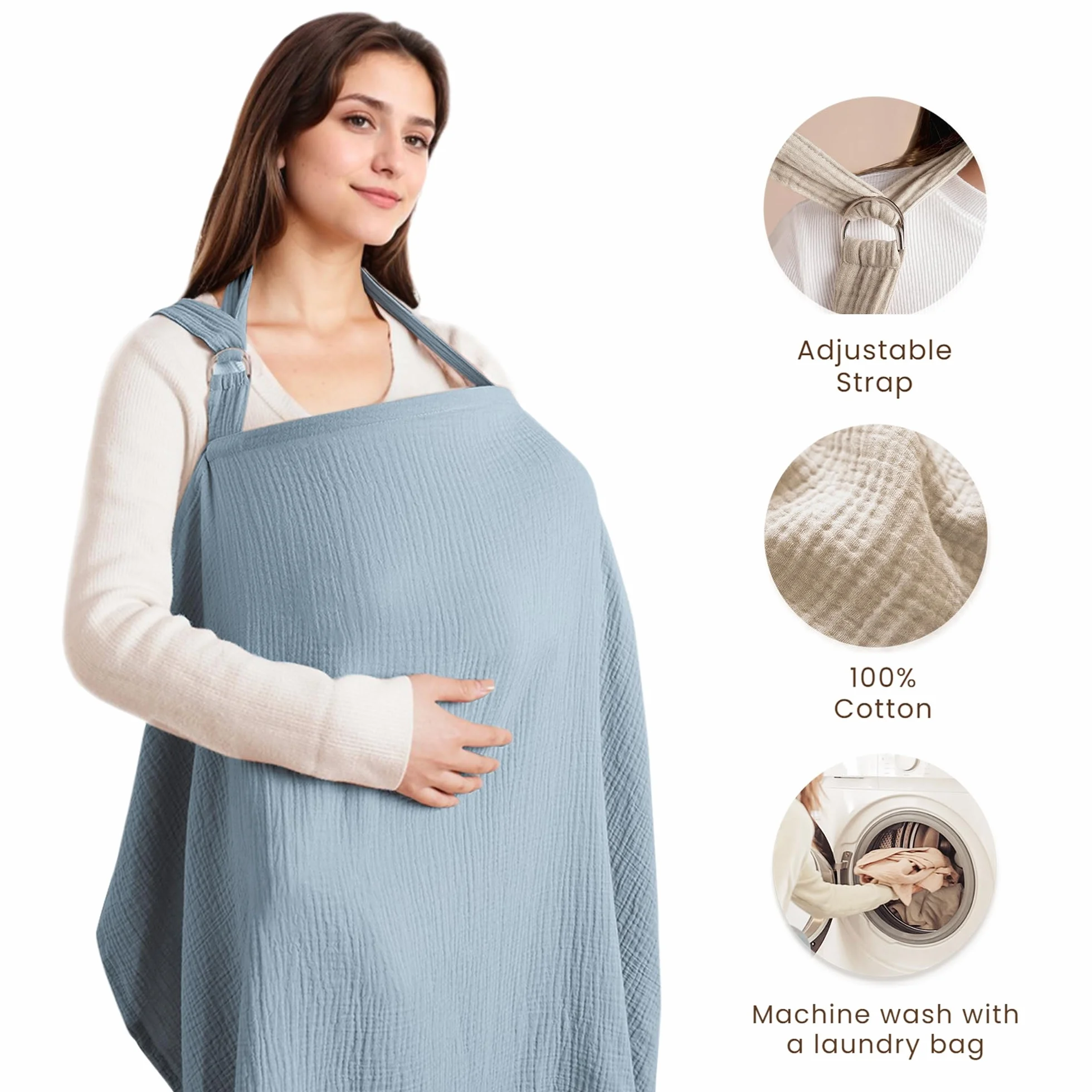 Konssy Muślinowy pokrowiec na karmienie piersią, oddychający, 100% bawełna, pokrowiec na karmienie piersią ze sztywną obręczą, fartuch do karmienia, wielofunkcyjny baldachim do fotelika samochodowego
