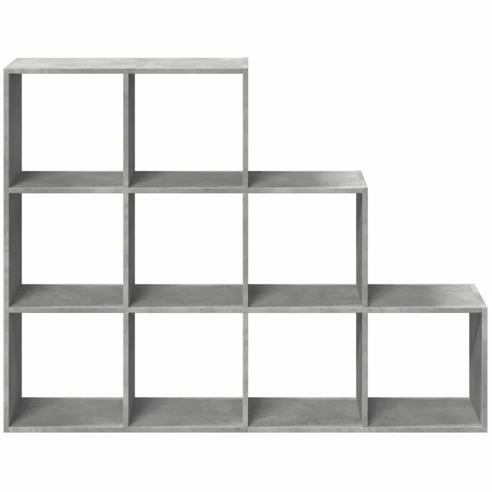 Regał na książki 3 stopnie szary betonowy 137,5 x 29 x 103,5 cm | 9 przegródek na kostkę, materiał drewnopochodny, łatwy w pielęgnacji, może służyć jako ścianka działowa
