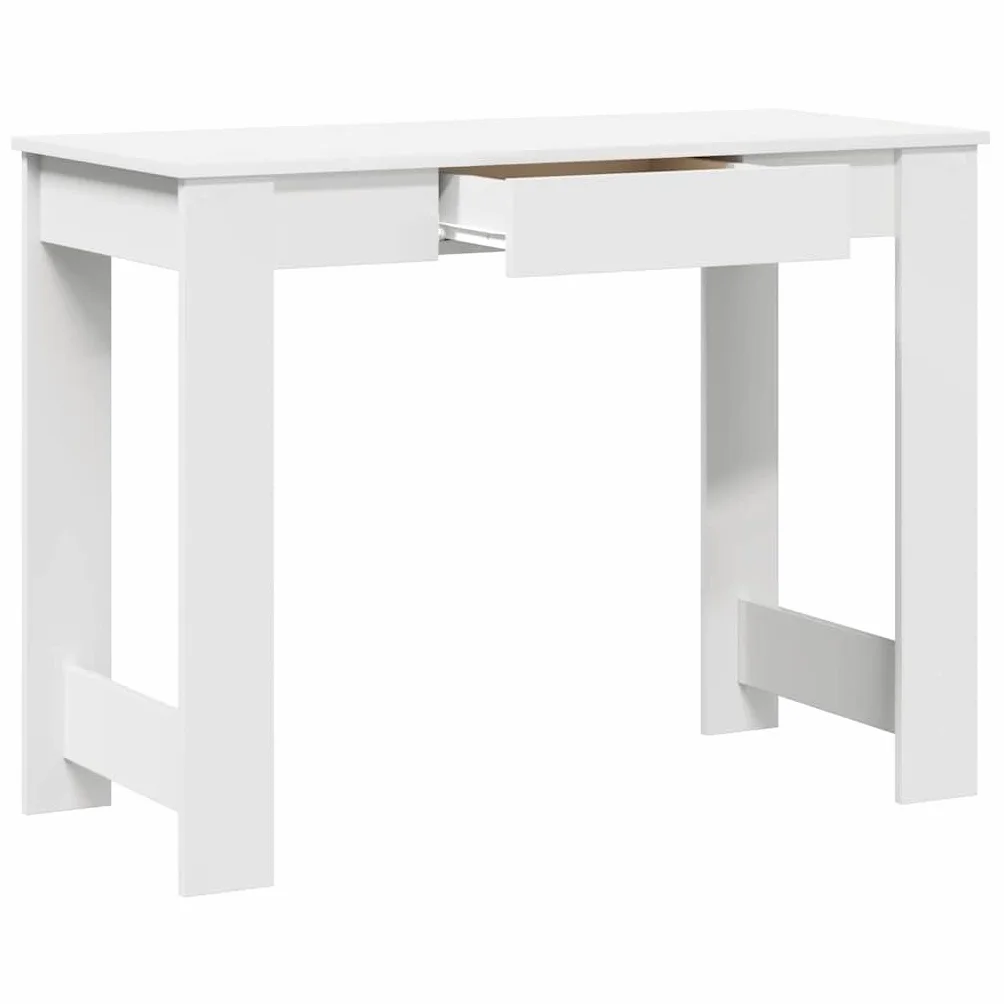 Biurko białe 100 x 45 x 75 cm z materiału drewnopochodnego, stół roboczy z dużym blatem do komputera i przyborów do pisania, stół biurowy z dużą ilością miejsca do przechowywania segregatorów