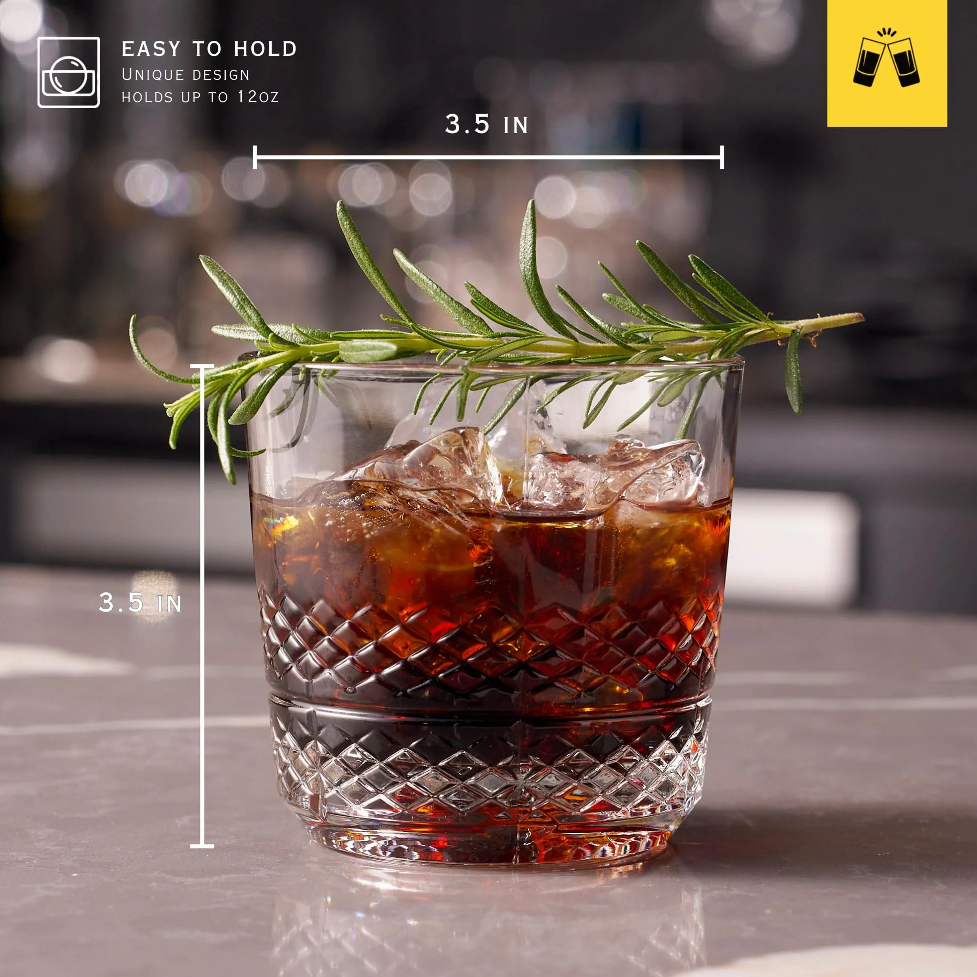 LEMONSODA Staromodne szklanki do whisky o szlifie kryształowym, z pudełkiem upominkowym premium, 295 ml, bezołowiowy szklany kubek do picia burbona, szkockiej, koniaku, koktajli (świeże - zestaw 6