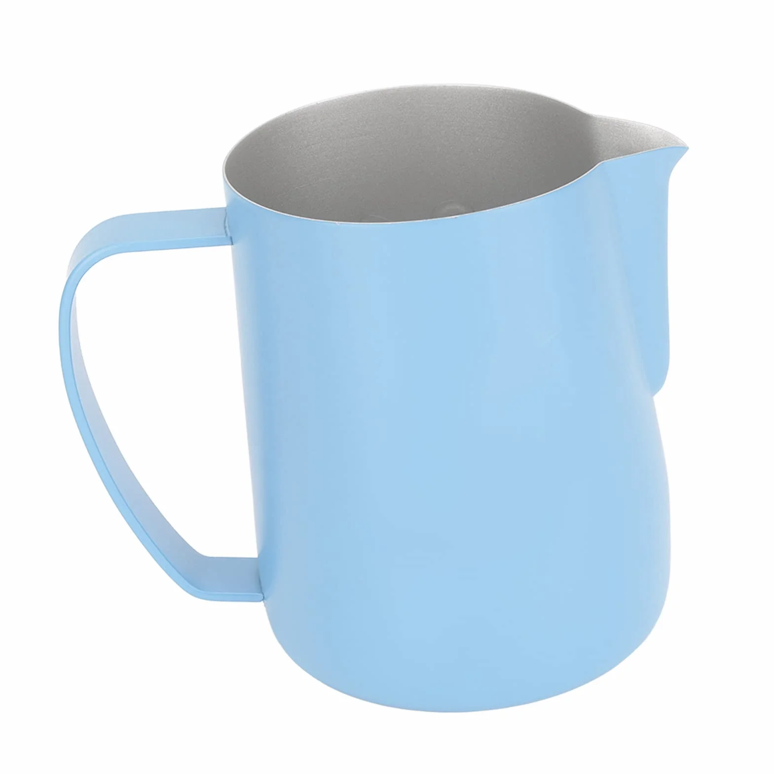 Kubek do Spieniania Mleka do Kawy, 600 Ml Dzbanek do Spieniania Mleka Dzbanek do Gotowania na Parze ze Stali Nierdzewnej Przenośny Parowiec Dzbanki do Spieniania Wygodny Uchwyt (Jasny niebieski)