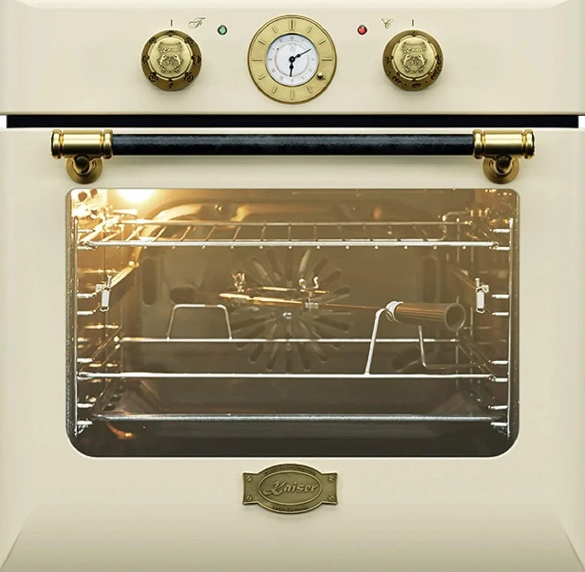 Kaiser Zestaw do piekarnika Autark EH 6432 ElfBE Eco+KG 6325 ElfEm, piekarnik elektryczny w stylu retro, obrotowy szpikulec, 10 funkcji + kuchenka gazowa do zabudowy w stylu retro, 60 cm, emaliowana
