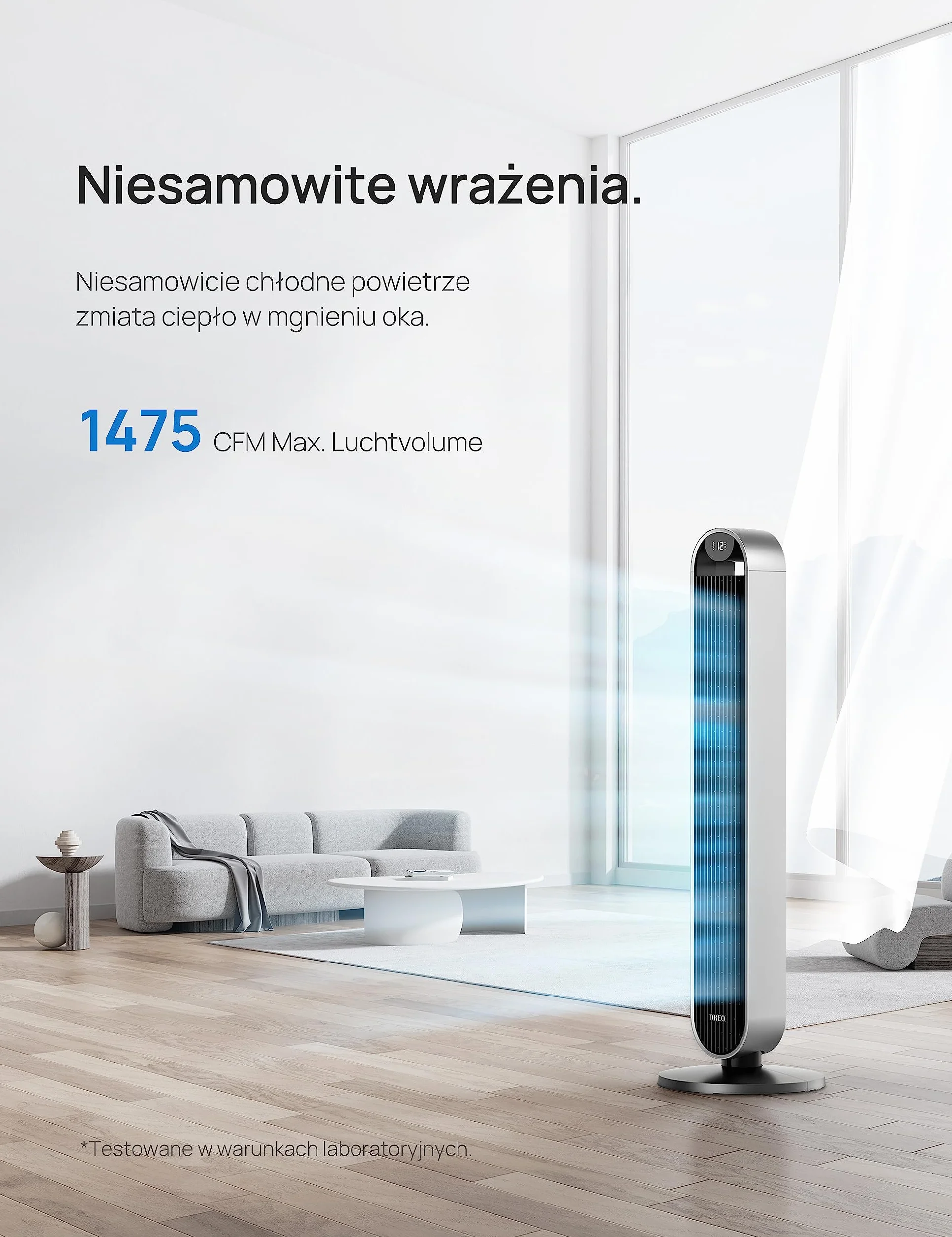 Dreo Wentylator wieżowy z pilotem zdalnego sterowania, cichy mobilny wentylator z timerem i oscylacją 120°, 106 cm tower fan z timer do 12 godzin, 4 tryby 12 prędkości, 36 W, Czarny