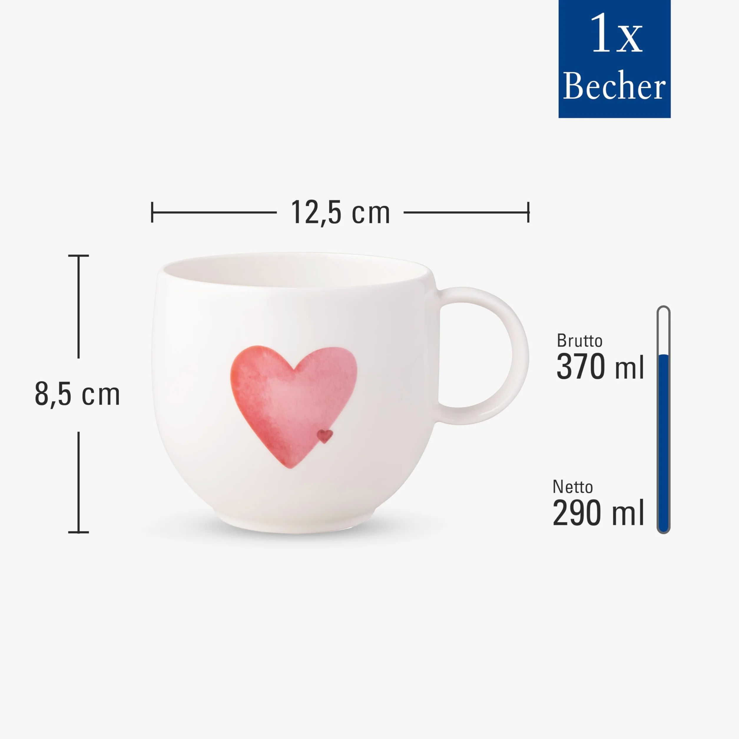 Villeroy & Boch – With Love kubek z uchem Sending Love, porcelana Premium, prezent, filiżanka do kawy, kubek, można myć w zmywarce i używać w kuchence mikrofalowej