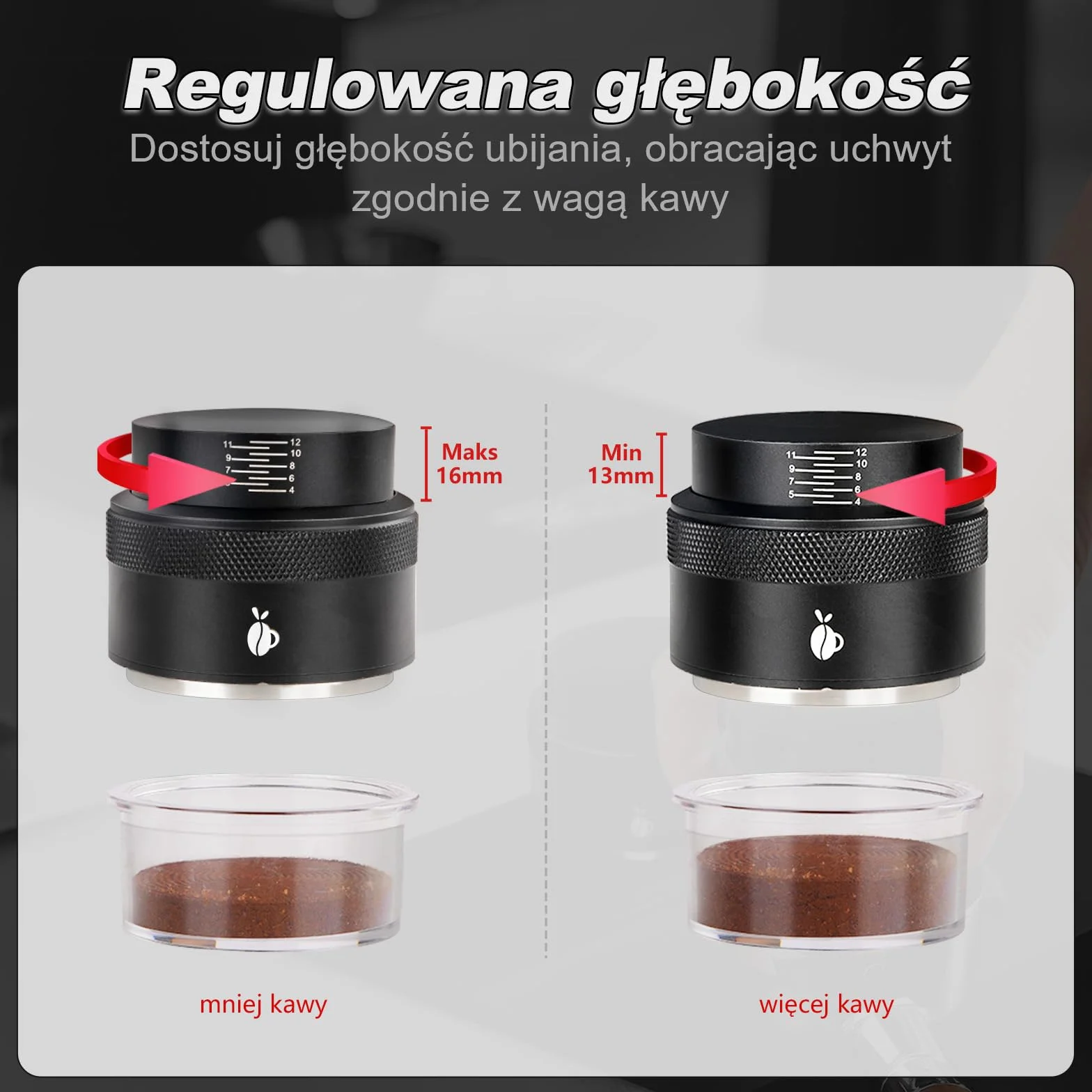 Tamper do espresso 51mm, regulowany tamper do kawy z kalibrowaną sprężyną, narzędzie tamper z 304 stali nierdzewnej, pasujące do koszyków portafiltrów 51mm (Czarny)