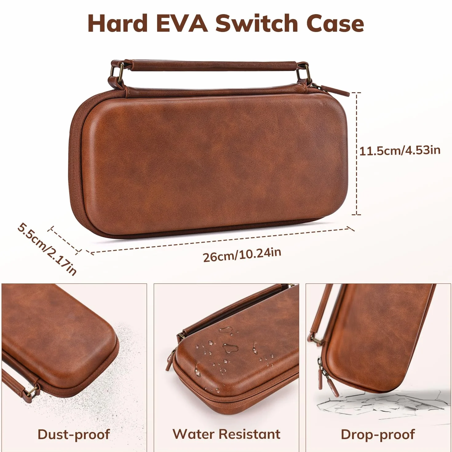 Younik Switch pokrowiec do NS Switch/Switch OLED, etui ze skóry PU z 9 kasetami do gier, przenośna torba do przenoszenia konsoli i akcesoriów (brązowy)