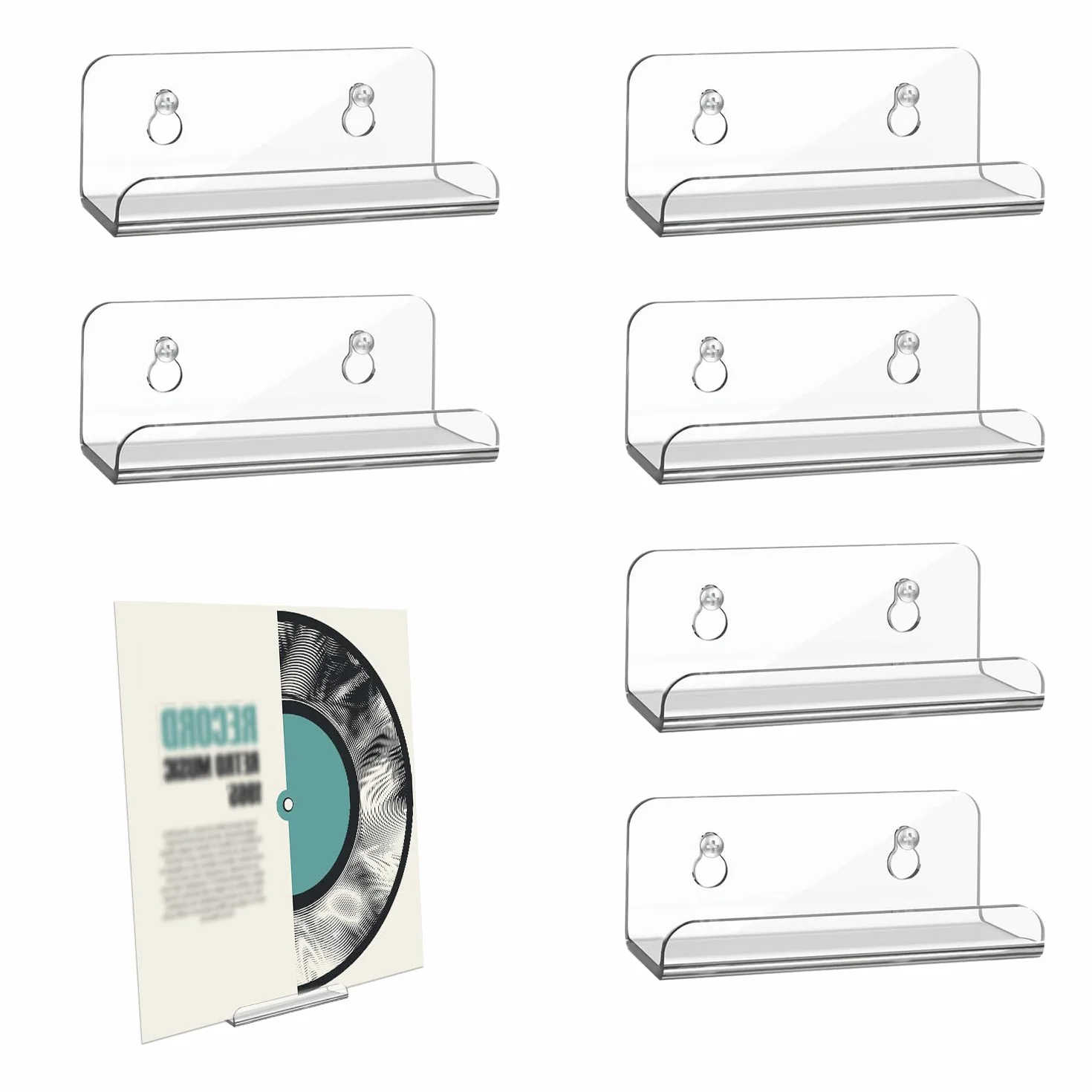 6 szt. 10cm Przezroczysty Stojak na Plyty Winylowe, Niewidoczny Akrylowy Stojak na Plyty Plywajaca Pólka na Plyty do Codziennego Wyswietlania plyt CD/LP Sluchania