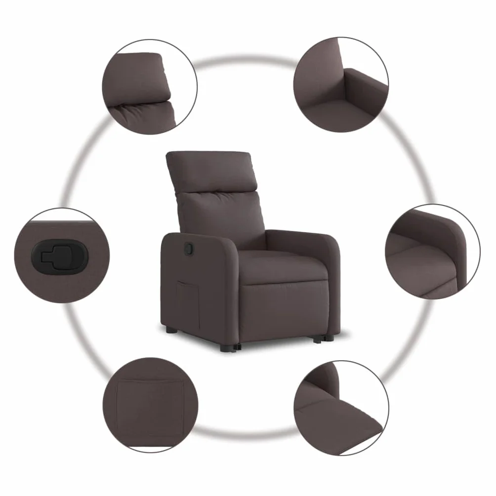 vidaXL Podnoszony fotel rozkładany, ciemnobrązowy, obity tkaniną, fotel rozkładany, fotel telewizyjny, fotel przed TV, fotel ułatwiający wstawanie