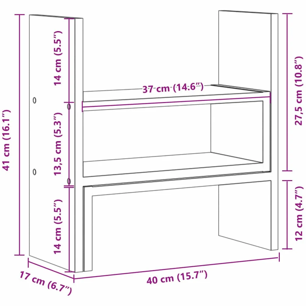 Regulowany organizer na biurko z materiału drewnopochodnego, biały, 40 x 17 x 41 cm, 2-częściowy, wolnostojący regał do biura, stojak na laptopa, półka na klawiaturę, do 20 kg