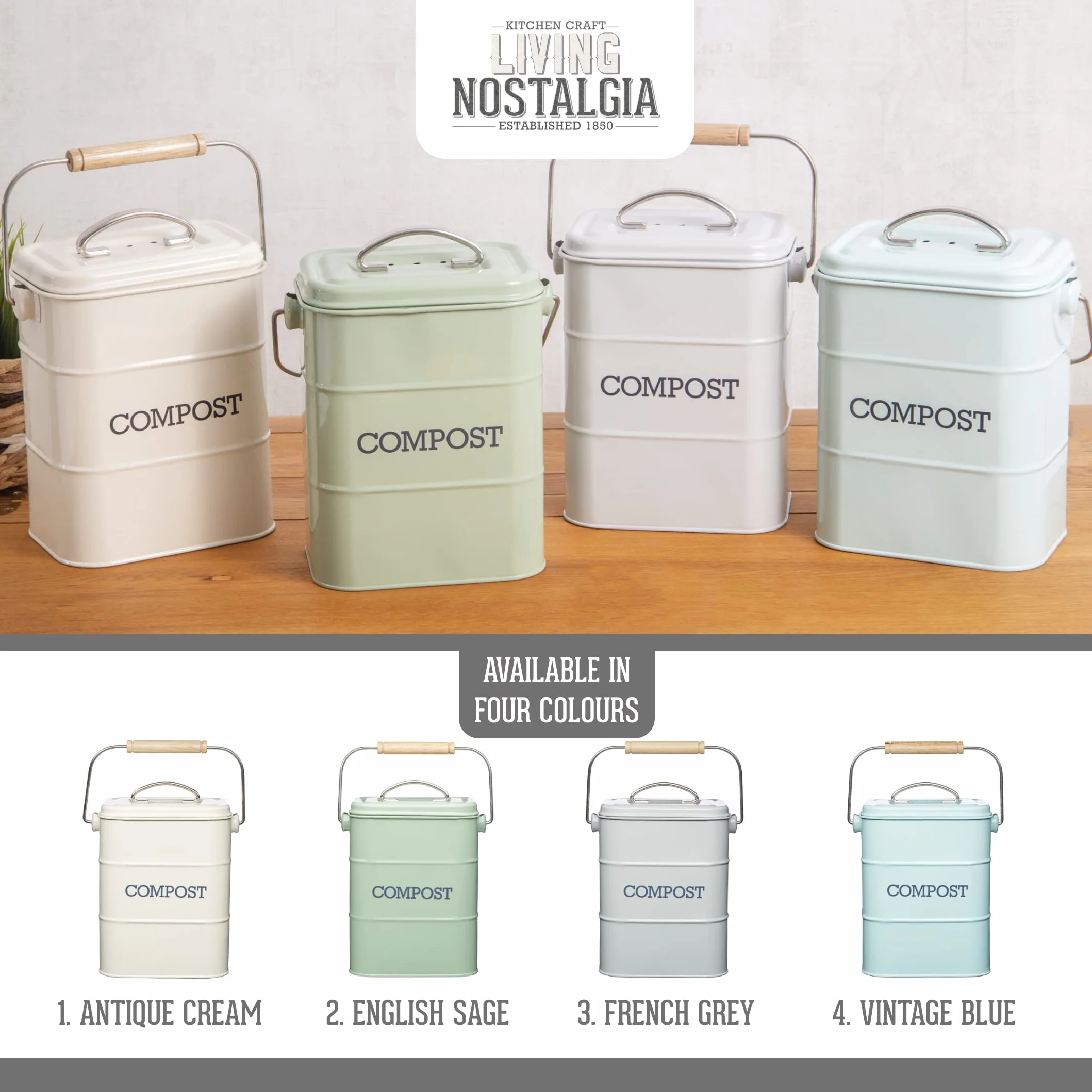 KitchenCraft Living Nostalgia Kuchenny Kompostownik Metal 16,5×12×24 cm Kremowy