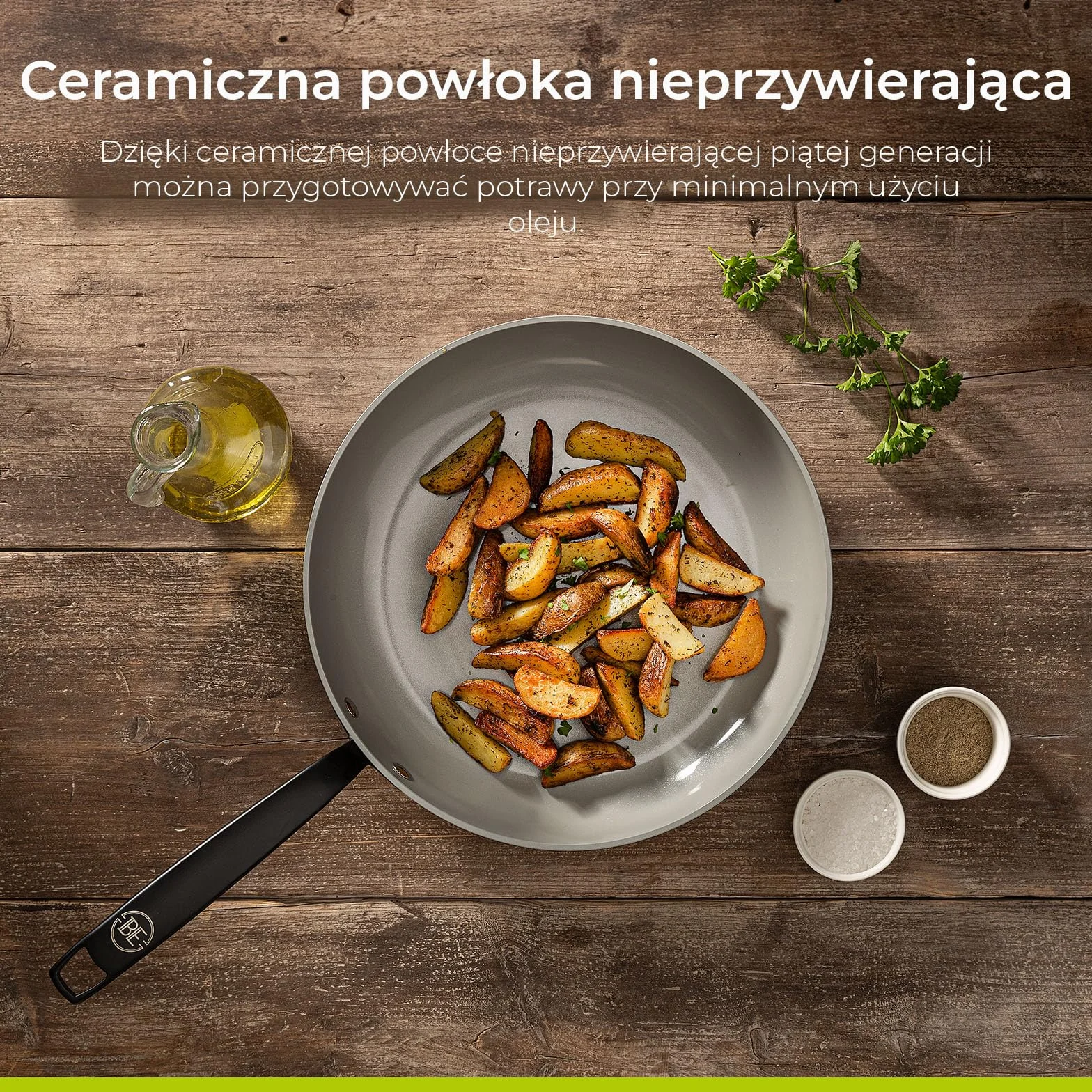 BE Living Essential 5-częściowy zestaw garnków, Ø 20, 24 i 28 cm patelnia do smażenia + Ø 30 cm patelnia do gotowania + Ø 28 cm, zestaw patelni, ceramiczne, bez PFAS, indukcja, biały