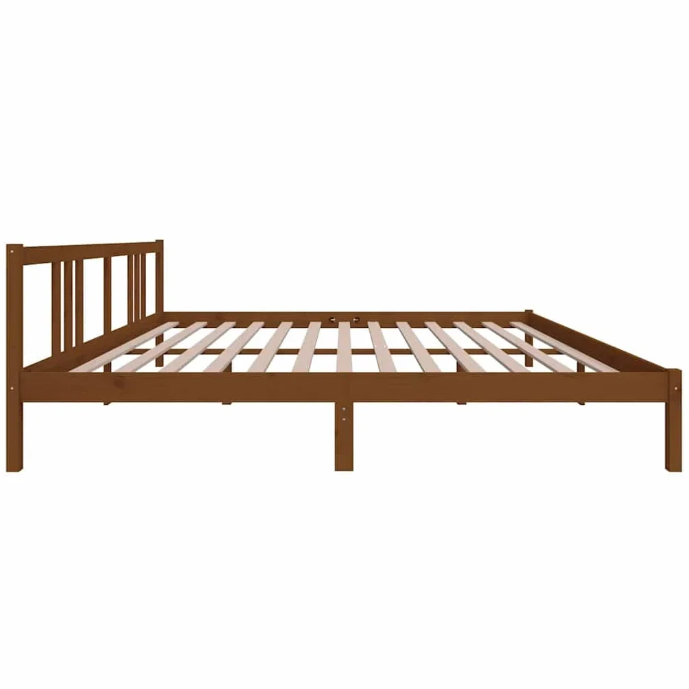 lite drewno sosnowe nowoczesny wystrój sypialni 200x200 cm brąz | Rama łóżka sosnowa miodowy brąz 200x200 cm z zagłówkiem lite drewno do sypialni