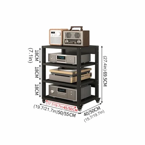 4-poziomowy ruchomy stojak na telewizor i szafka do gier – narożny stojak HiFi 55 x 50 x 69,5 cm, idealny do salonu i pomieszczeń nagraniowych, wszechstronne rozwiązanie do przechowywania rozrywki