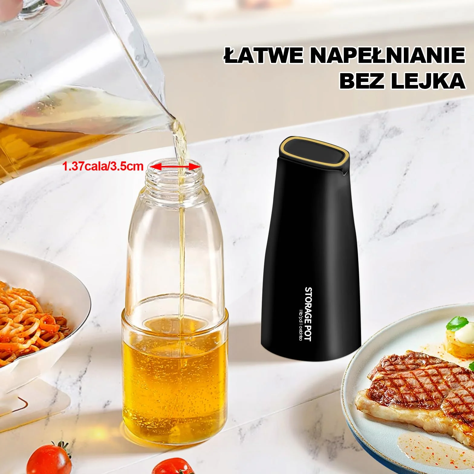 YARRAMATE Automatyczna butelka z dozownikiem oliwy z oliwek do kuchni, 500 ml, piękny szklany pojemnik na olej i ocet z nalewaczem, pojemnikiem na olej, dozownik sosu sojowego (czarna), etykiety