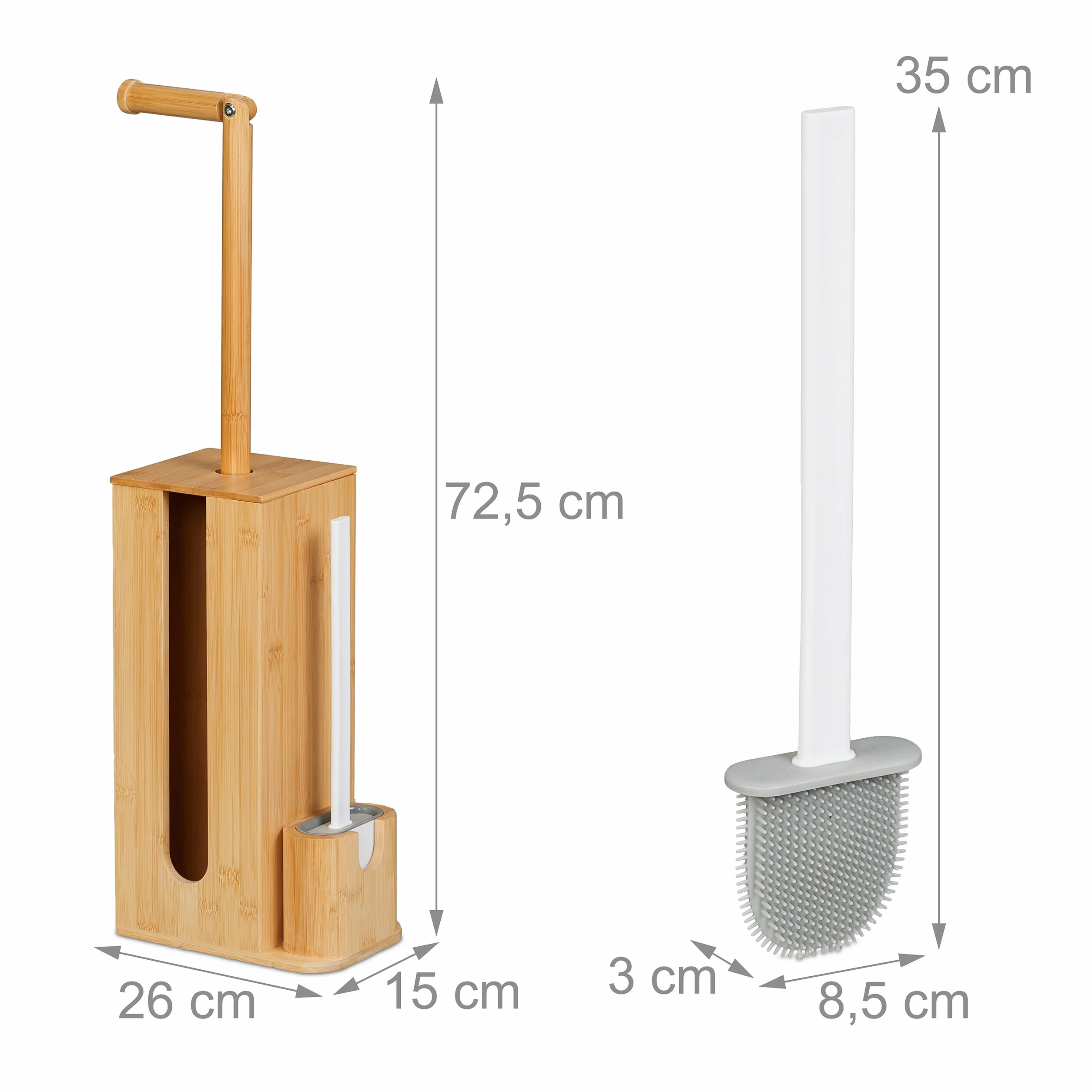 Relaxdays Zestaw do WC z bambusa 72,5 x 26 x 15 cm wolnostojąca szczotka do WC naturalna/biała