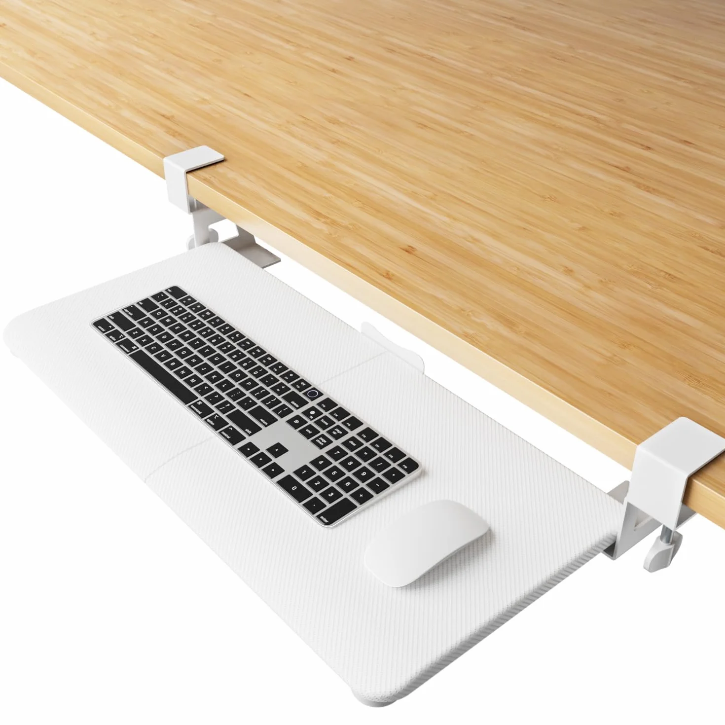 NearHub Duża taca na klawiaturę pod biurko wysuwana z bardzo stabilnym systemem mocowania zaciskowego C, 61 cm (76 cm z zaciskami) x 28 cm wysuwana szuflada na klawiaturę pod biurko do pisania, taca
