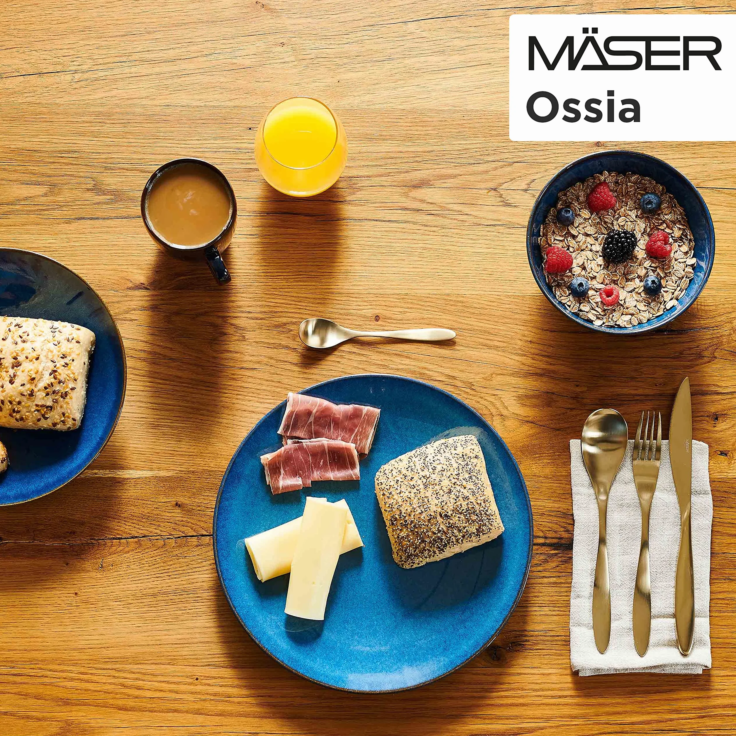 MÄSER Zestaw śniadaniowy, ceramika OSSIA, błękit królewski