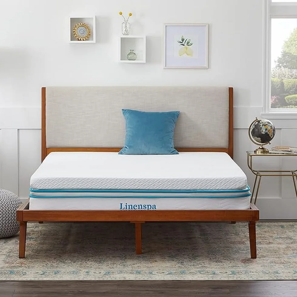 Linenspa Materac wierzchni 150 x 200 cm, wysokość 7,5 cm – nakładka na materac z pianką żelową z pamięcią kształtu i poszewką z zamkiem błyskawicznym nadającą się do prania – Öko-Tex
