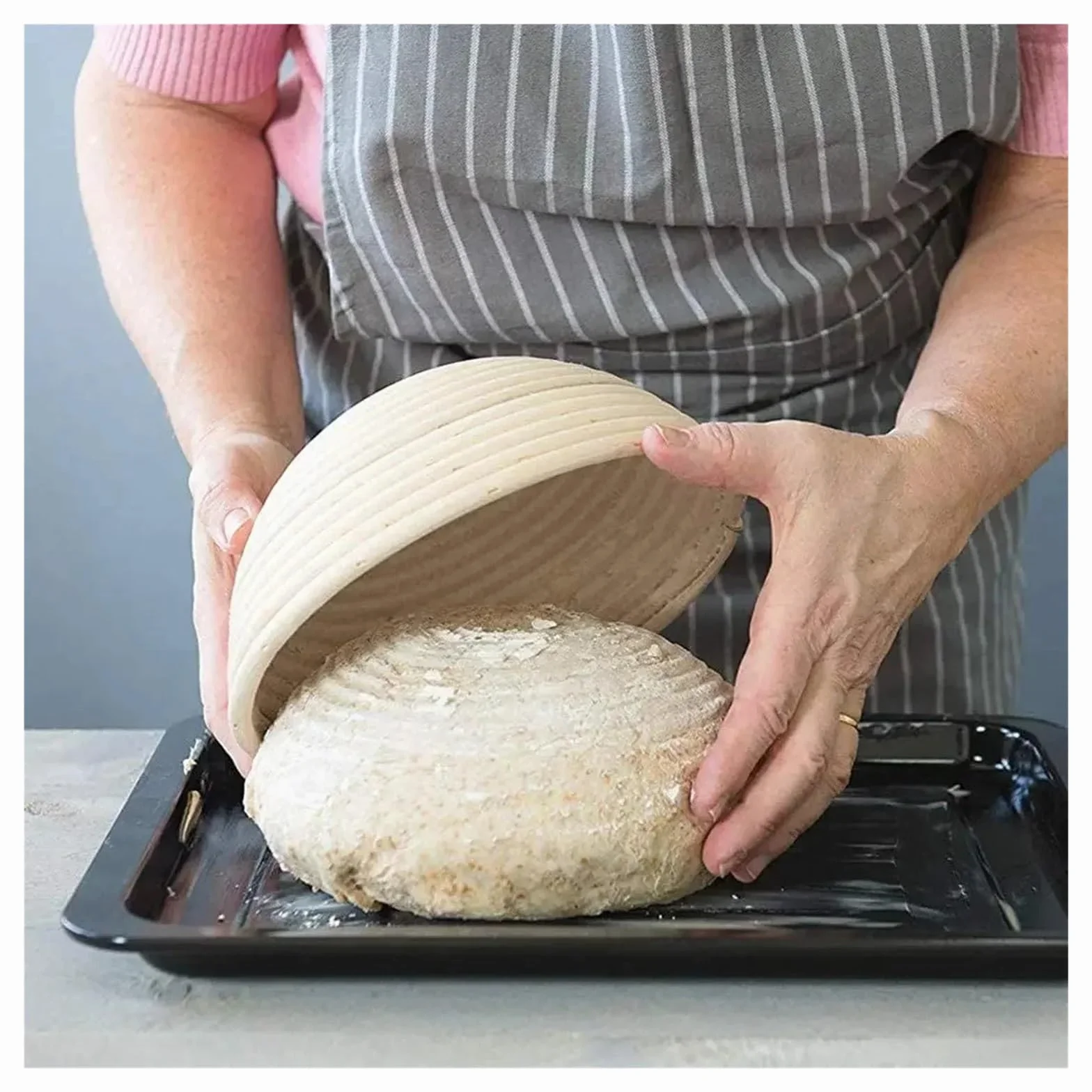Ręcznie robiona rattanowa miska do pieczenia z wikliny rattanowej, koszyk fermentacji ciasta na chleb(Oval 35X15X7)