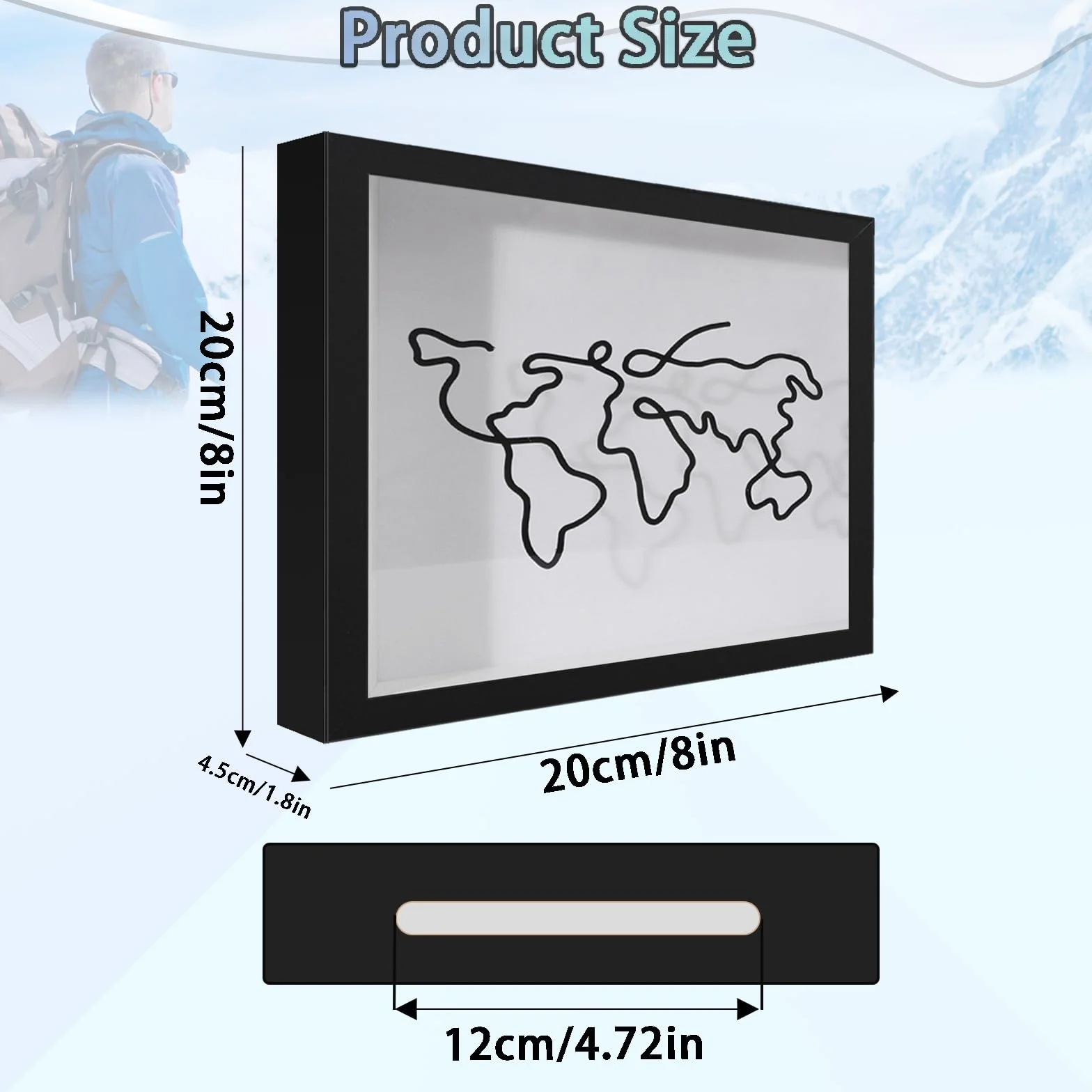 Duży rozmiar 20 cm Adventure Archive Box Frame | Czarne pudełko z pamięcią podróżną do zbierania biletów, drewniana rama, podróżna skrzynka na bilety | ramka Shadow Box do filmu, sportu i różnych