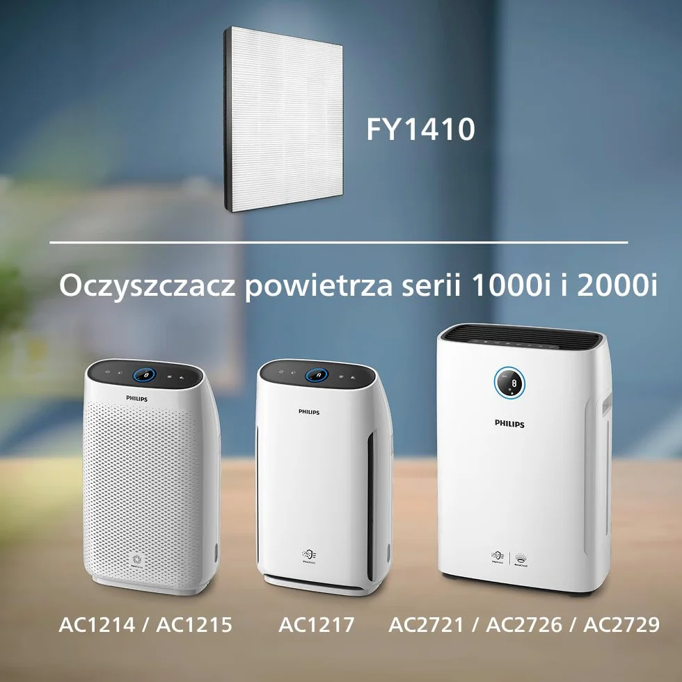 Oryginalny filtr wymienny Philips do oczyszczacza i nawilżacza powietrza 2w1 serii 1000i i 2000i AC1214/AC1215, AC1217, AC2721/AC2726/AC2729, HEPA NanoProtect, 24 miesiące, czarno-biały (FY1410/30)