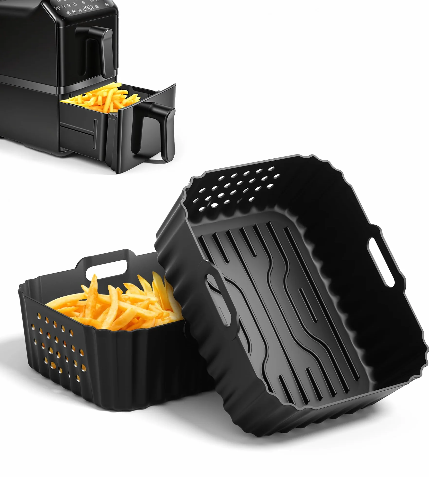 MOWETOO 2 forma silikonowa do frytkownicy na gorące powietrze NA460 | 2 × 5 l, 24 × 19 cm, pasujące do 10-litrowej frytkownicy powietrznej z dwoma strefami grzewczymi marki Philips