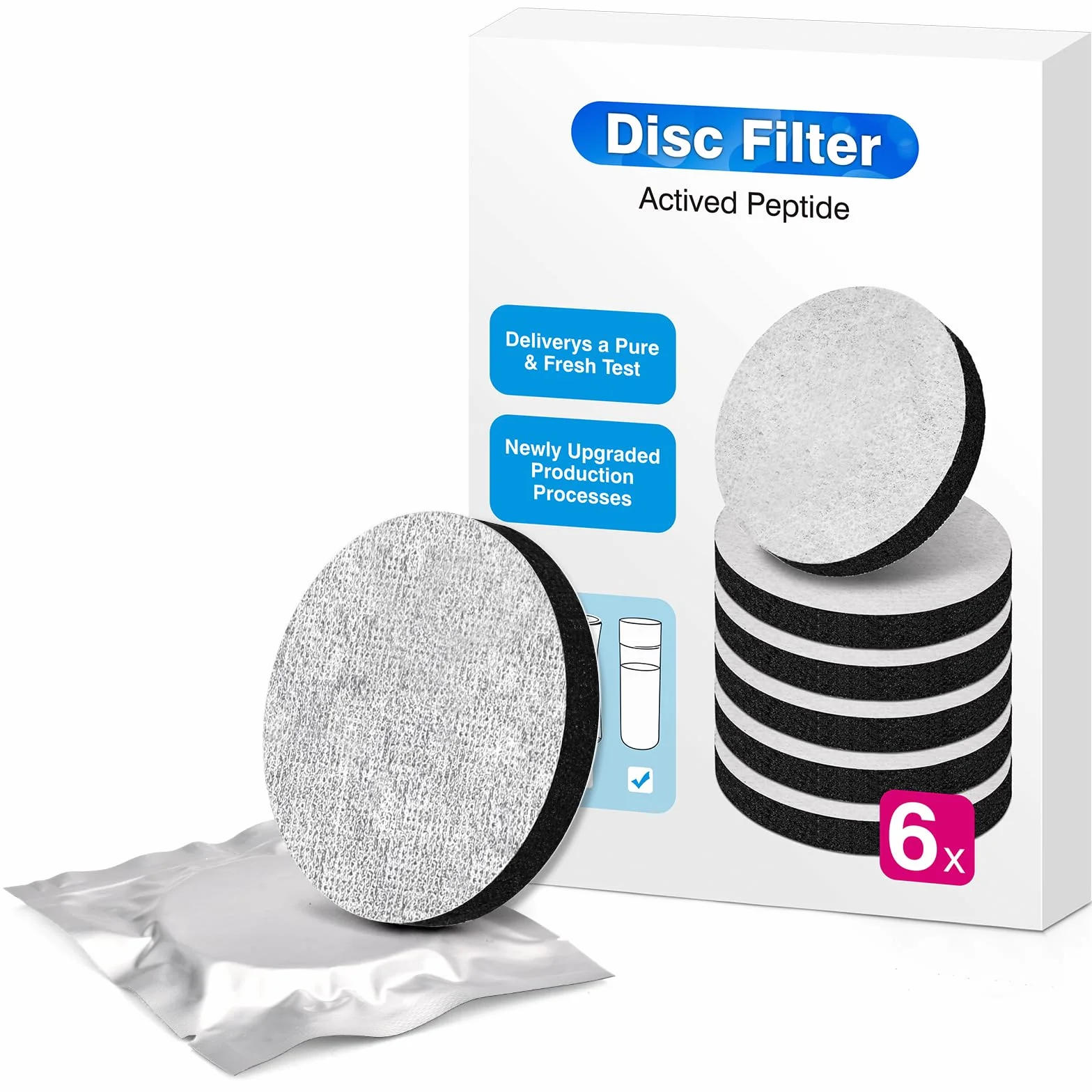 6 sztuk filtrów do wody z mikrokrążkiem, do butelek filtrujących do wody Brita Fill & Go do butelek filtrujących do wody w karafkach, redukuje PFA, chlor, mikrocząsteczki, inne substancje zakłócające