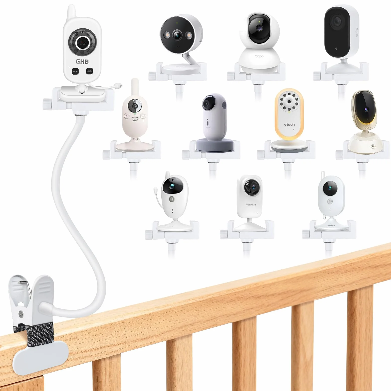 Uchwyt do elektronicznej niani GHB, uchwyt na kamerę dla niemowląt Philips Avent, uniwersalny uchwyt na klem, stojak na telefon komórkowy do momcozy/ieGeek/BOIFUN, uchwyt na telefon komórkowy