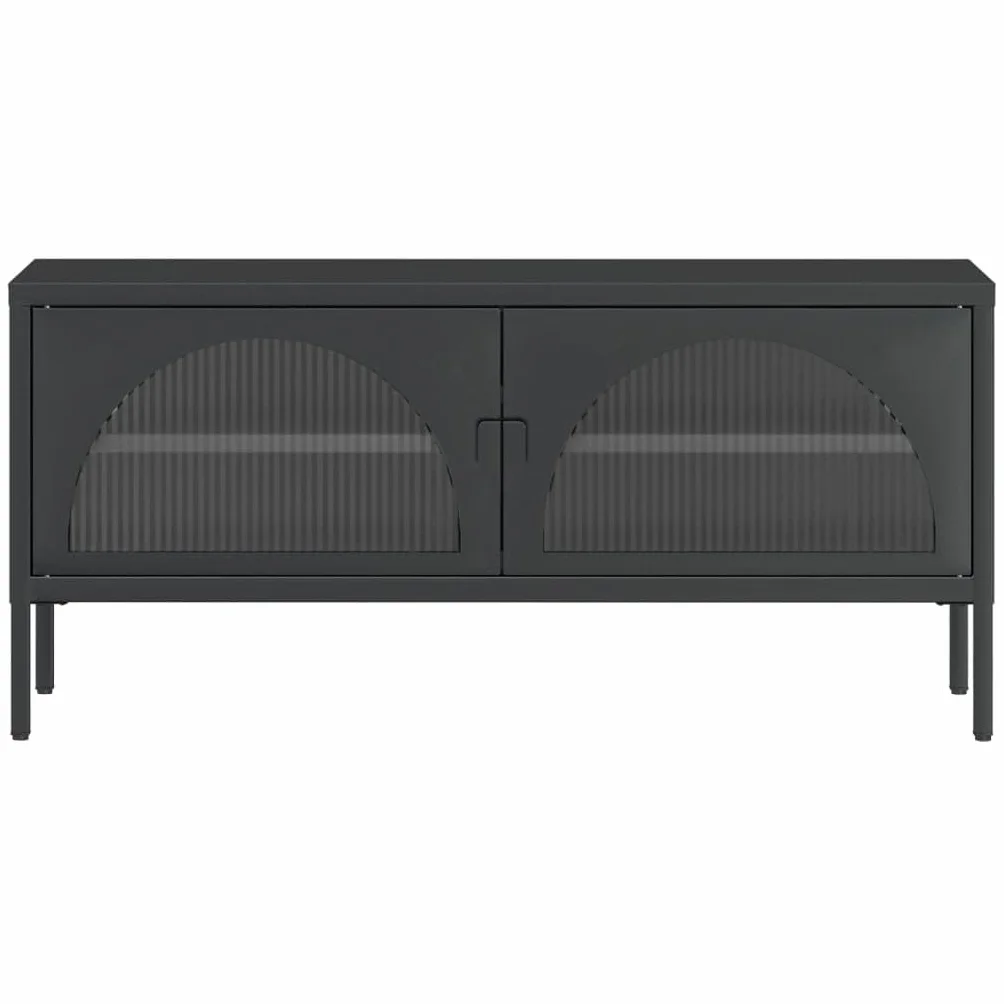 Szafka pod telewizor, czarna, 105 x 35 x 50 cm, szkiełko, stal malowana proszkowo, nowoczesna, do salonu, konsola multimedialna