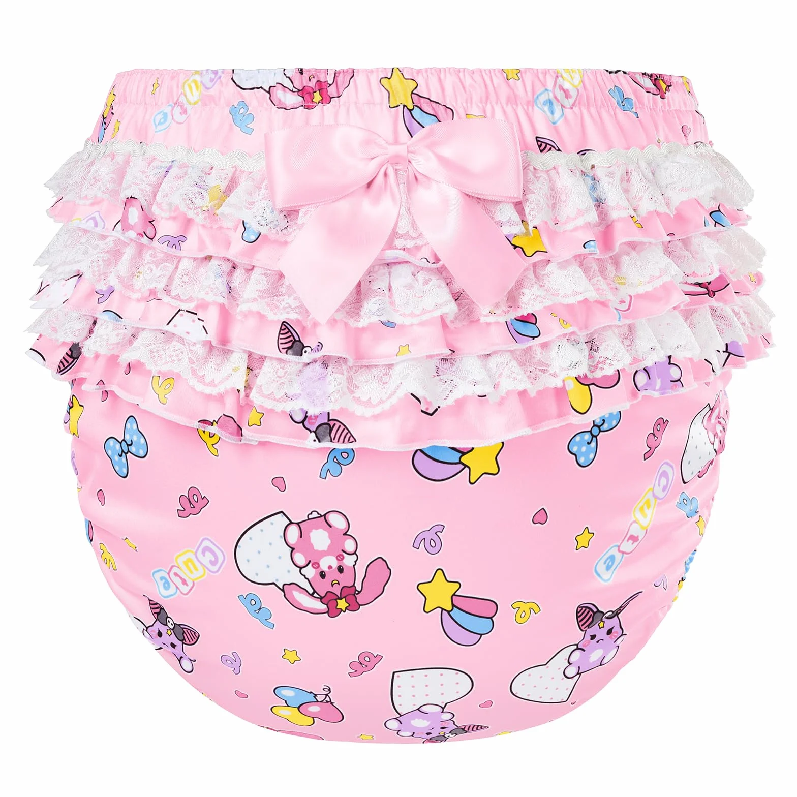 LittleForBig Jedwabista, nadaje się do prania, wodoszczelna, z koronką, śliczna kokardka, wzór Baby Usagi & Bella, różowa, rozmiar M