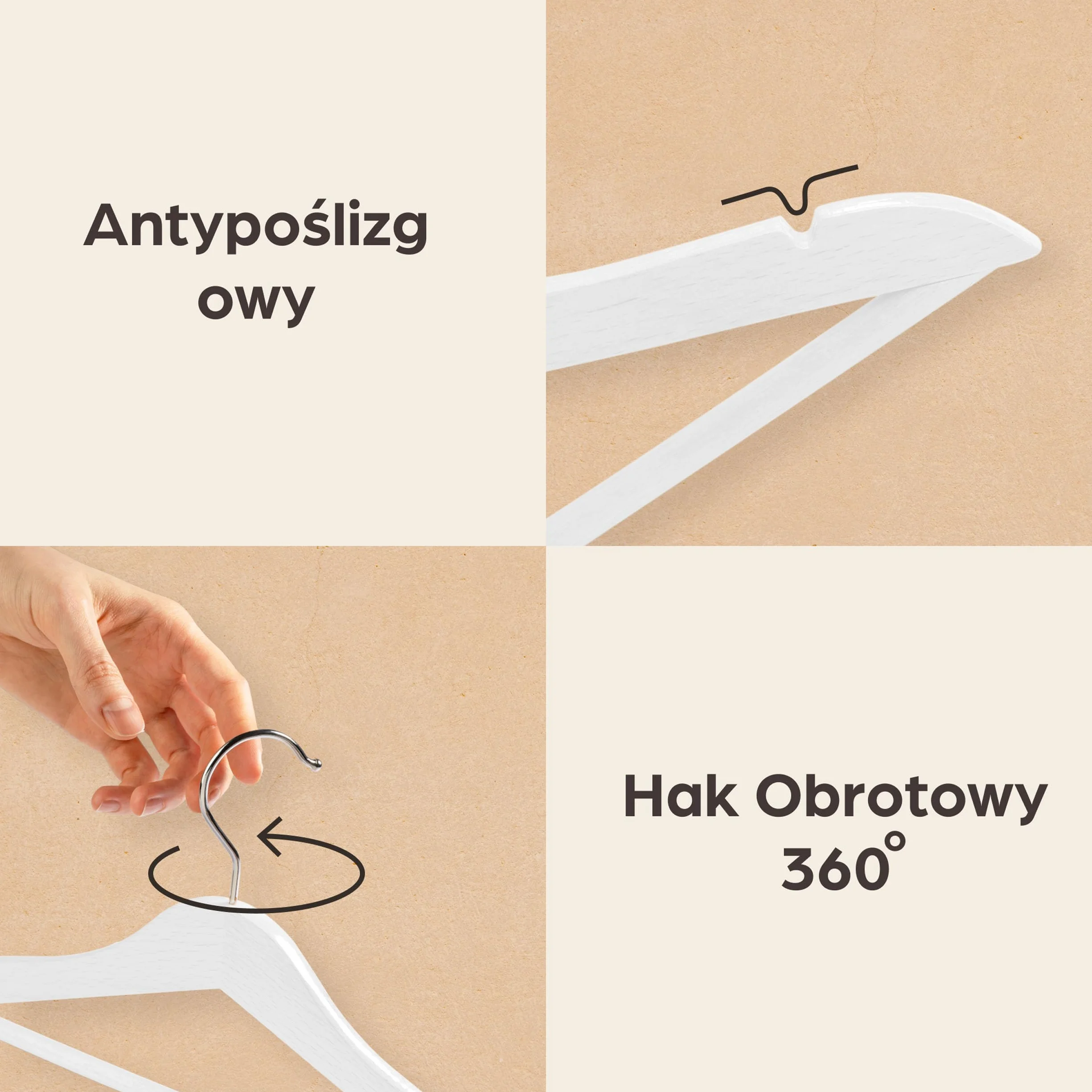 Praknu Drewniane Wieszaki na Ubrania Białe - Zestaw 20 Sztuk - Wieszaki z Drewna FSC® - 360° Obrotowych Haczyków - Z Nacięcia