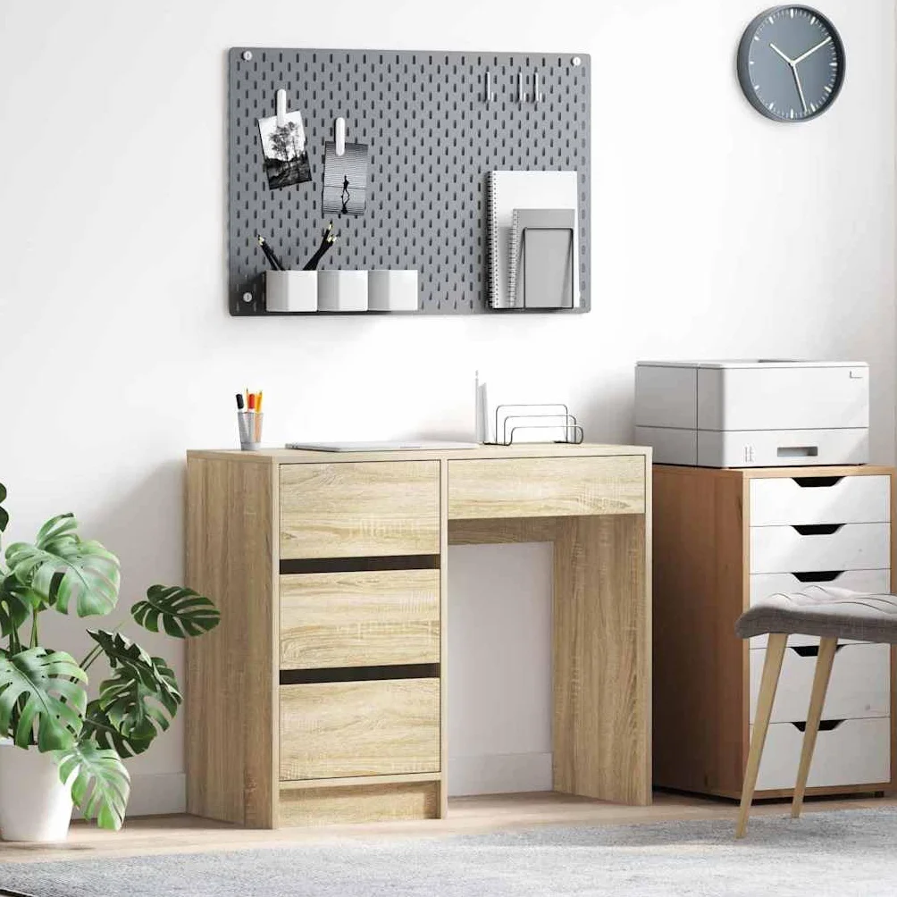 Biurko dąb Sonoma materiał drewnopochodny 90 x 37,5 x 75 cm z szufladą miejsce do przechowywania do domu, biura, gabinetu, ergonomiczne, zajmuje mało miejsca