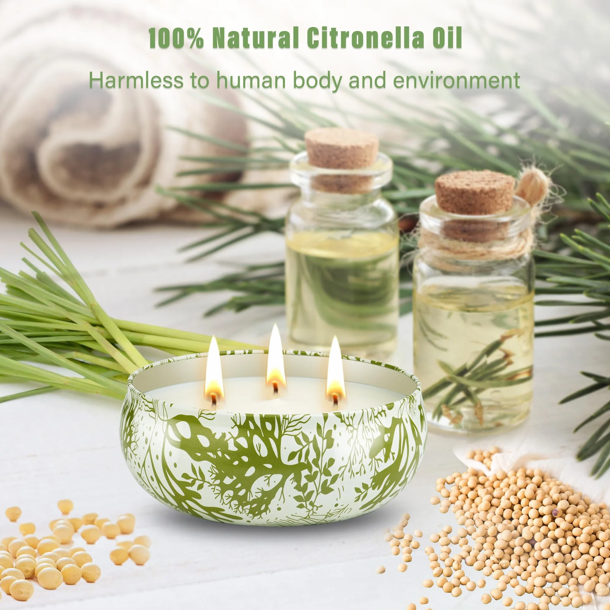 Świece trawa cytrynowa, 36 uncji ogród Citronella świeca, 240 godzin wosk sojowy na patio, balkon, kemping, duża świeca Citronella, zestaw upominkowy (zielony)