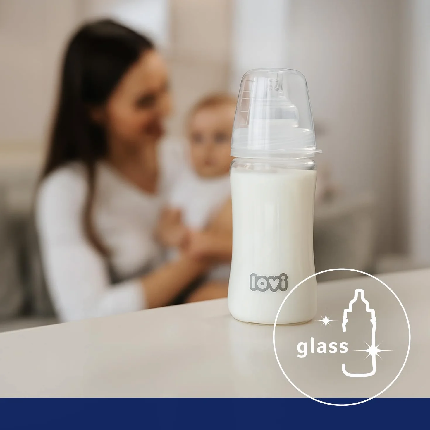 LOVI Butelka do karmienia szklana dla niemowląt, Miękka dynamiczna końcówka smoczka, System odpowietrzania SUPERvent, Trwałe i lekkie szkło boro-krzemowe (250 ml)