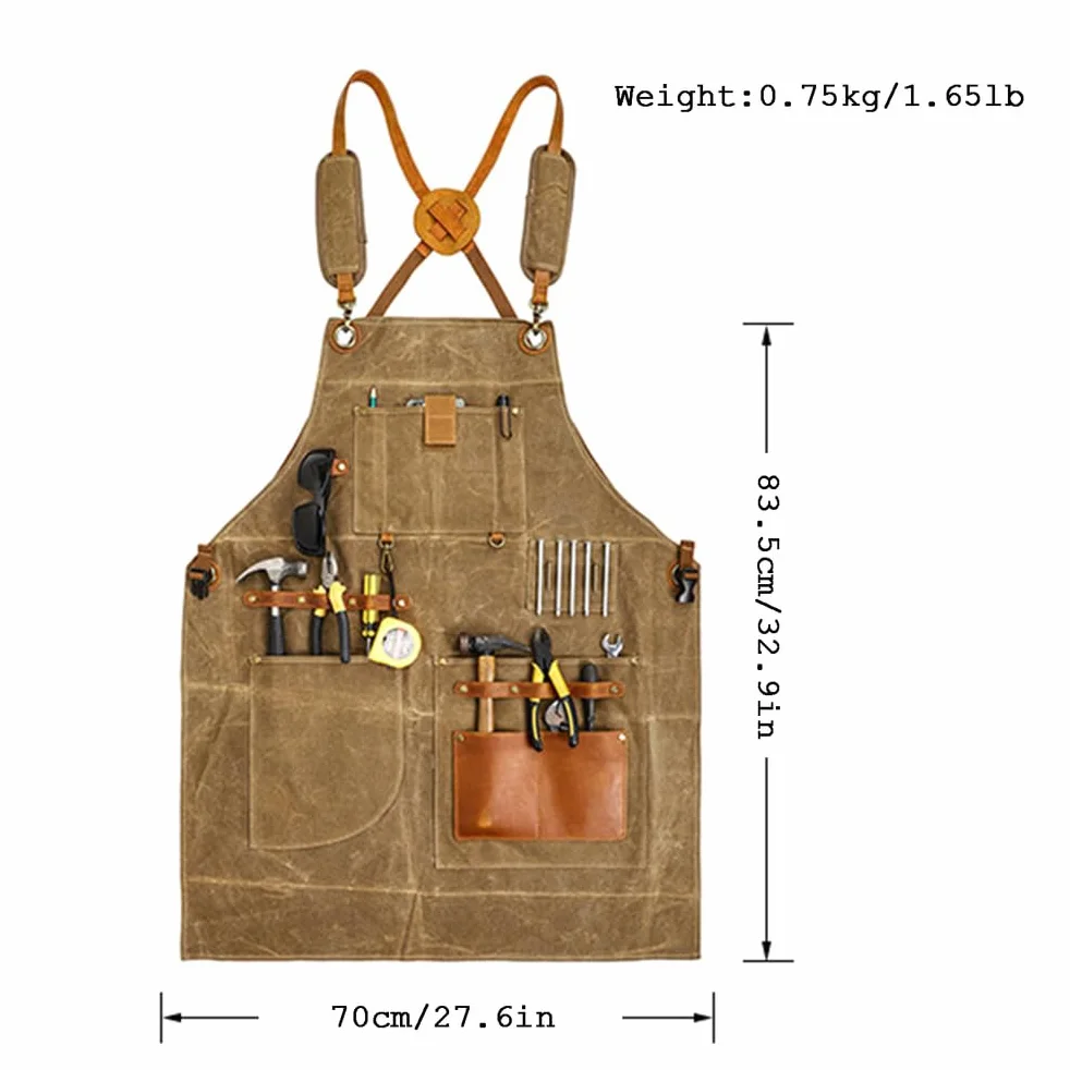 Fartuchy z kieszeniami, Stolarka z woskowanego płótna. Fartuch narzędziowy Skórzany patchwork.-Duty Multi-Pocket Multicolor