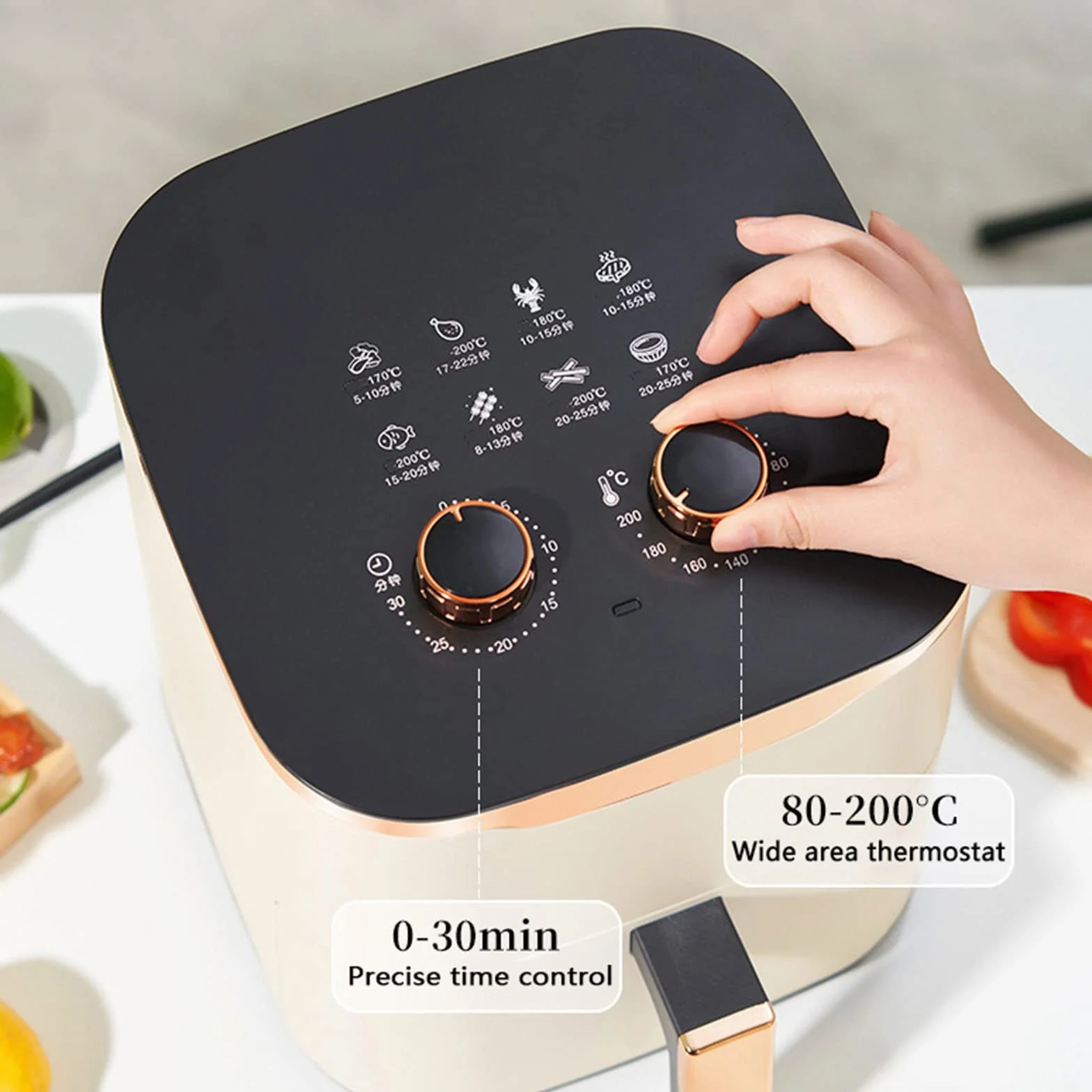 6,5QT Duża Frytkownica Beztłuszczowa, Automatyczne Wyłączanie, Smażenie Bez Oleju, Powłoka Nieprzywierająca, 1350 W Stabilize