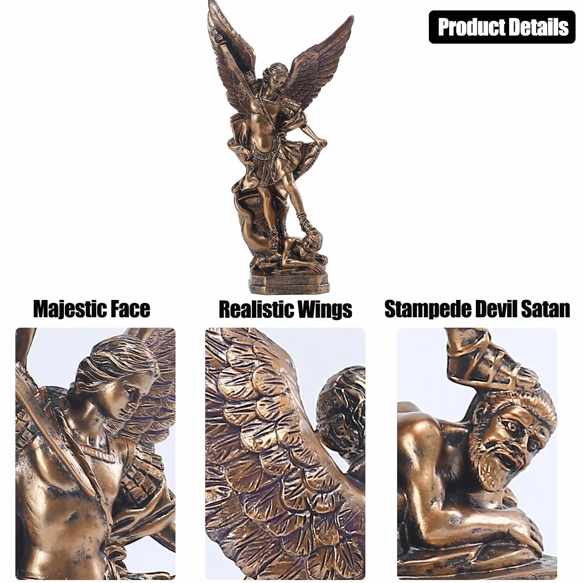 QIANLING 31,8 cm San Miguel Statuetka Archanioła, Statua św. Michała z żywicy pokrytej brązem, Święty Michał Archanioł zwycięstwo nad kolekcją szatana, nadaje się do kolekcji lub dekoracji