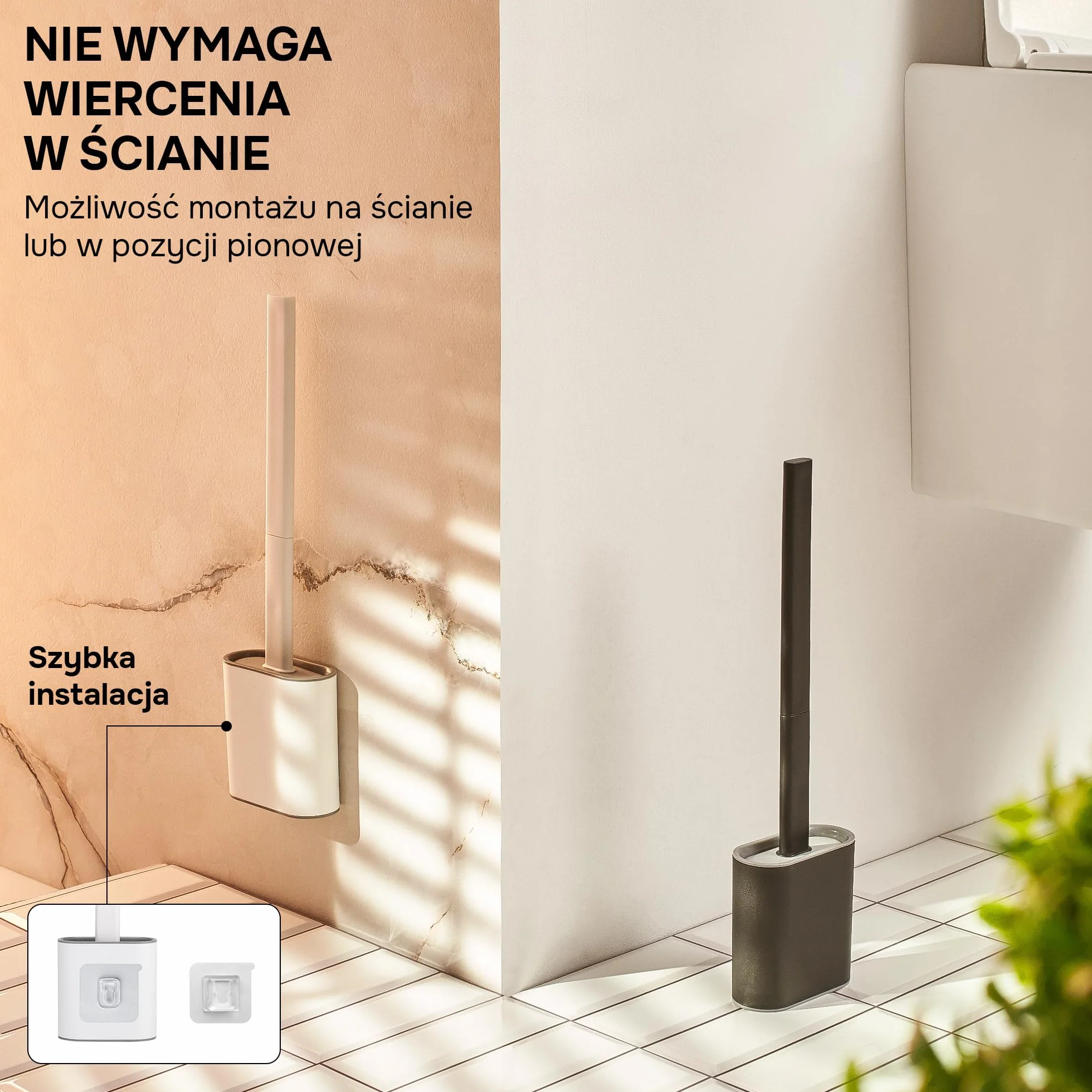 Silikonowa Szczotka Do Toalety Szybkoschnąca Antybakteryjna Uchwyt Na Ścianę Bez Wiercenia Czarny