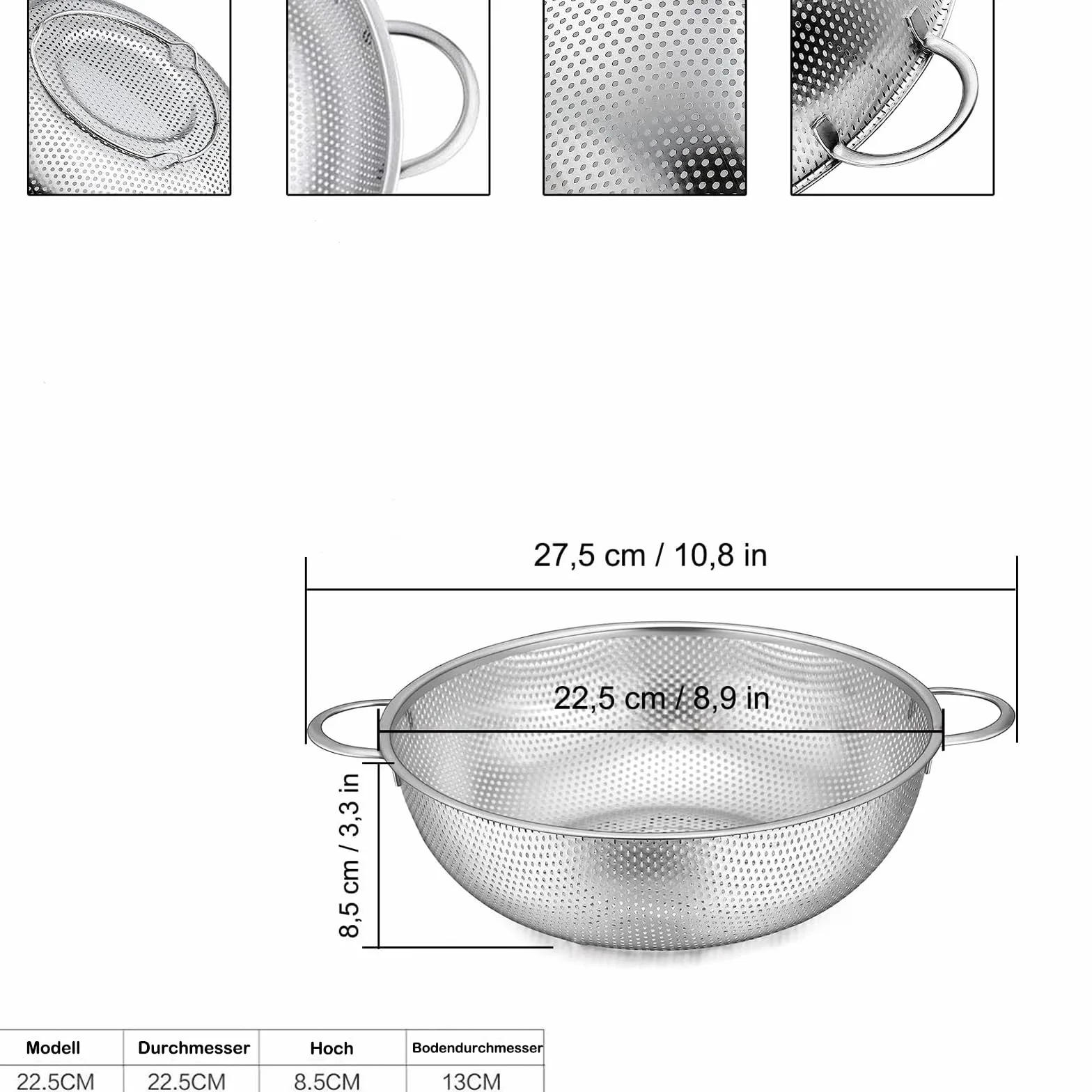 Sitko, sitko kuchenne ze stali nierdzewnej z uchwytami, sitko do makaronu, mikroperforowane sitko, metalowy cedzak kuchenny, kosz sitowy na makaron, warzywa i owoce, ryż, nadaje się do mycia w
