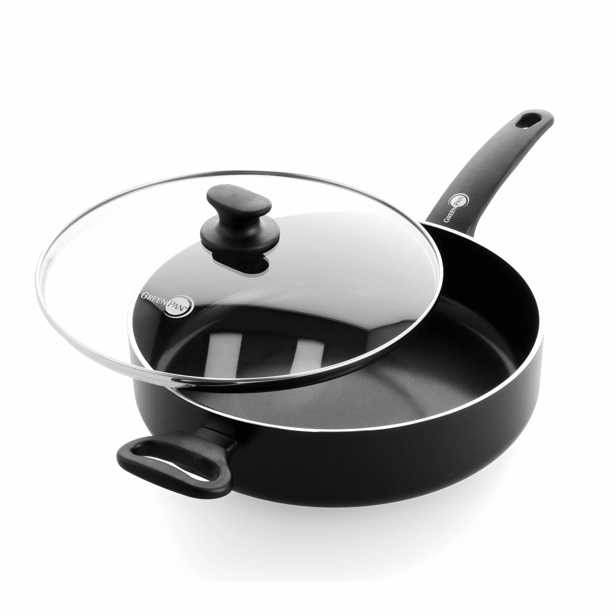 GreenPan Saute Pan with 2 Side Handles & Lid, Non Stick, Toxin Free Ceramic Skillet - Induction, Oven & Dishwasher Safe Cookware - 24 cm/3.1 Litre, Black