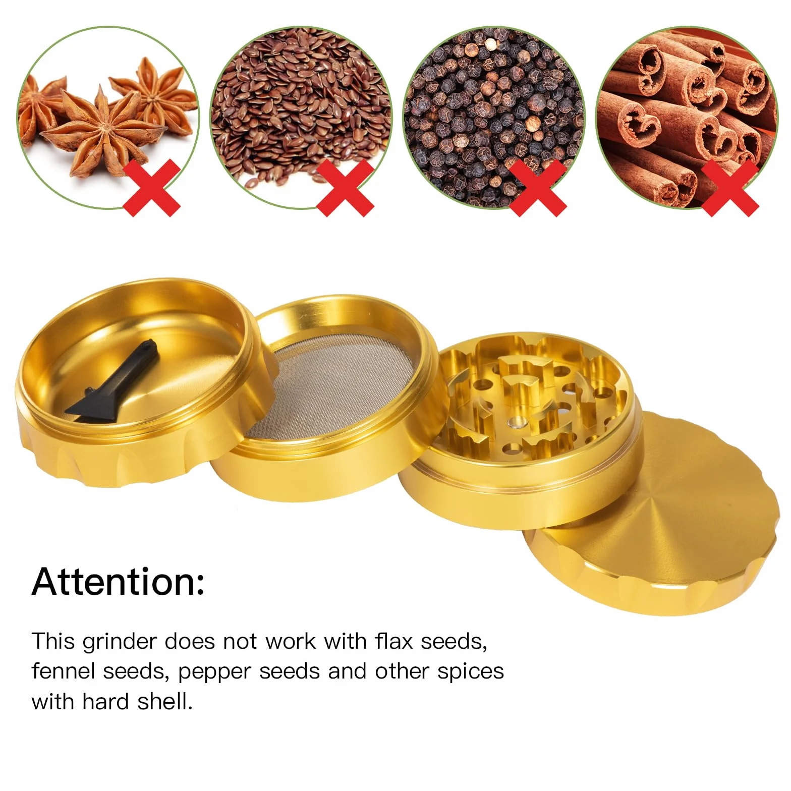 Młynek do ziół, PPpanda Grinder for Dry Herb Przenośny młynek metalowy ze stopu cynku, złoty, 5x4cm