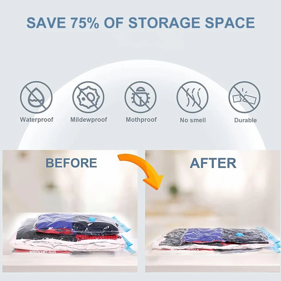 Worki Próżniowe Do Przechowywania,Worki kompresyjne z pompką, 40 x 60 cm, wielokrotnego użytku, małe etykiety samoprzylepne, 4 sztuki