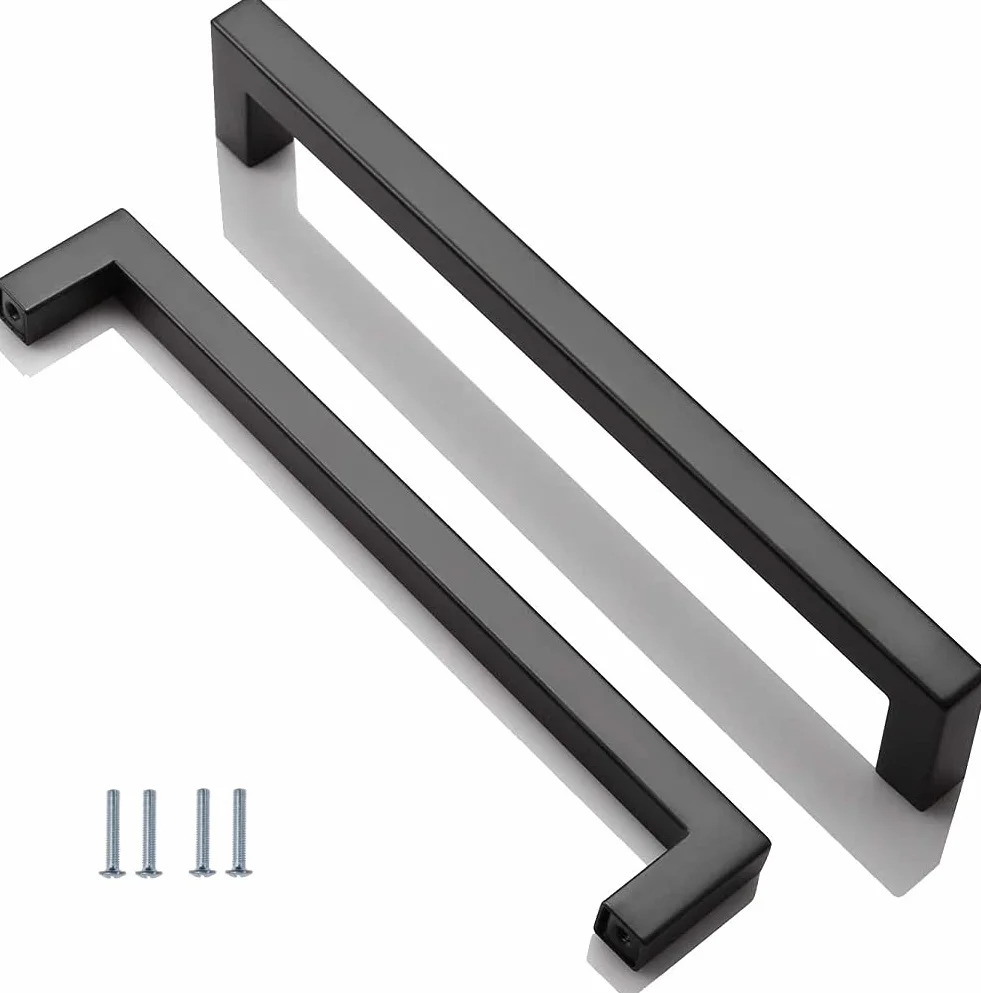 2-pak Uchwyty do szafek Uchwyty do szafek ze stali nierdzewnej czarny Uchwyty do drzwi kuchennych Gałki do szuflad meblowych (Centrum otworów 192mm)