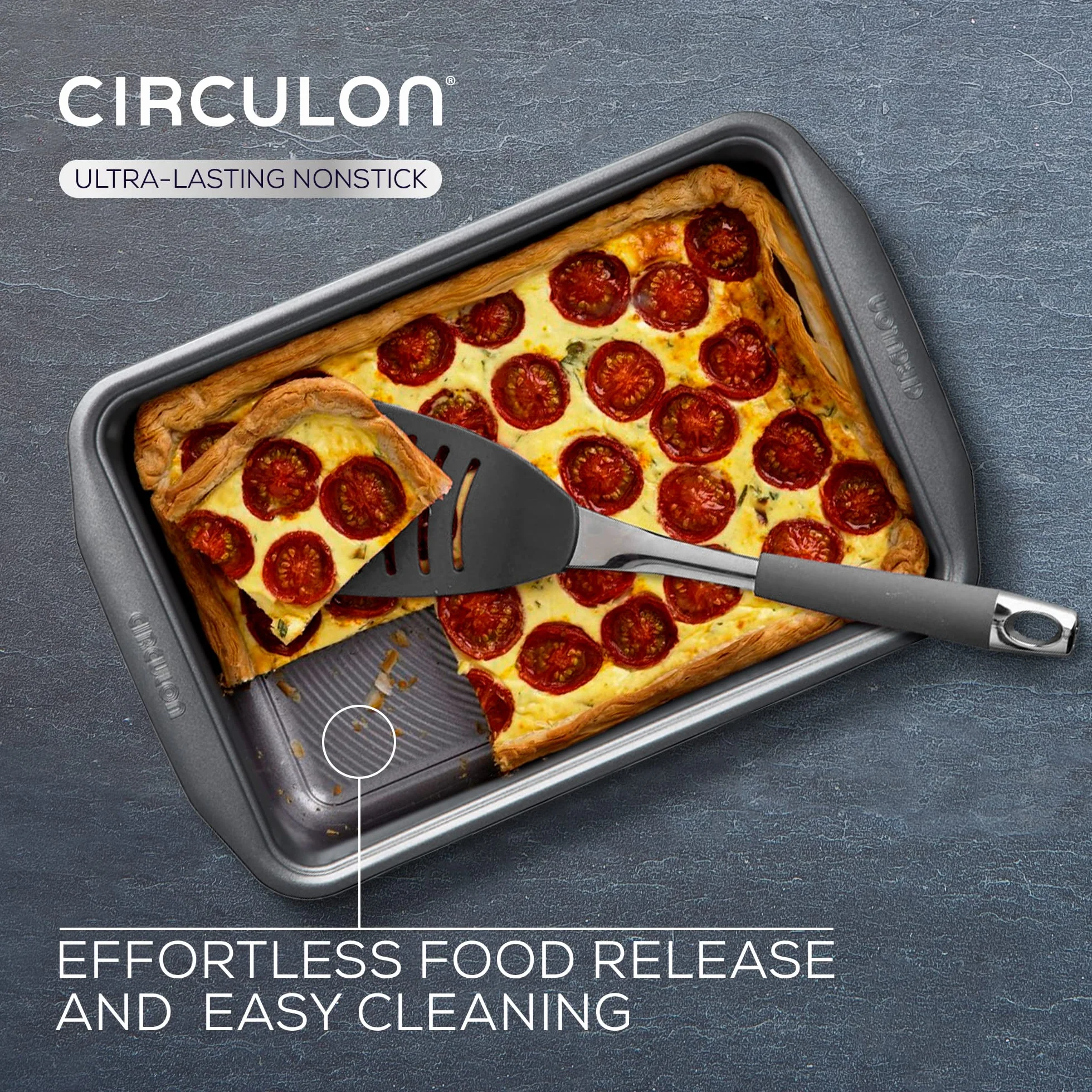 Circulon Momentum Deep Baking Tace zestaw 2 – nieprzywierające formy do pieczenia, trwałe, nadają się do mycia w zmywarce, 39 x 25,5 cm i 25,5 cm, kwadratowe, szare