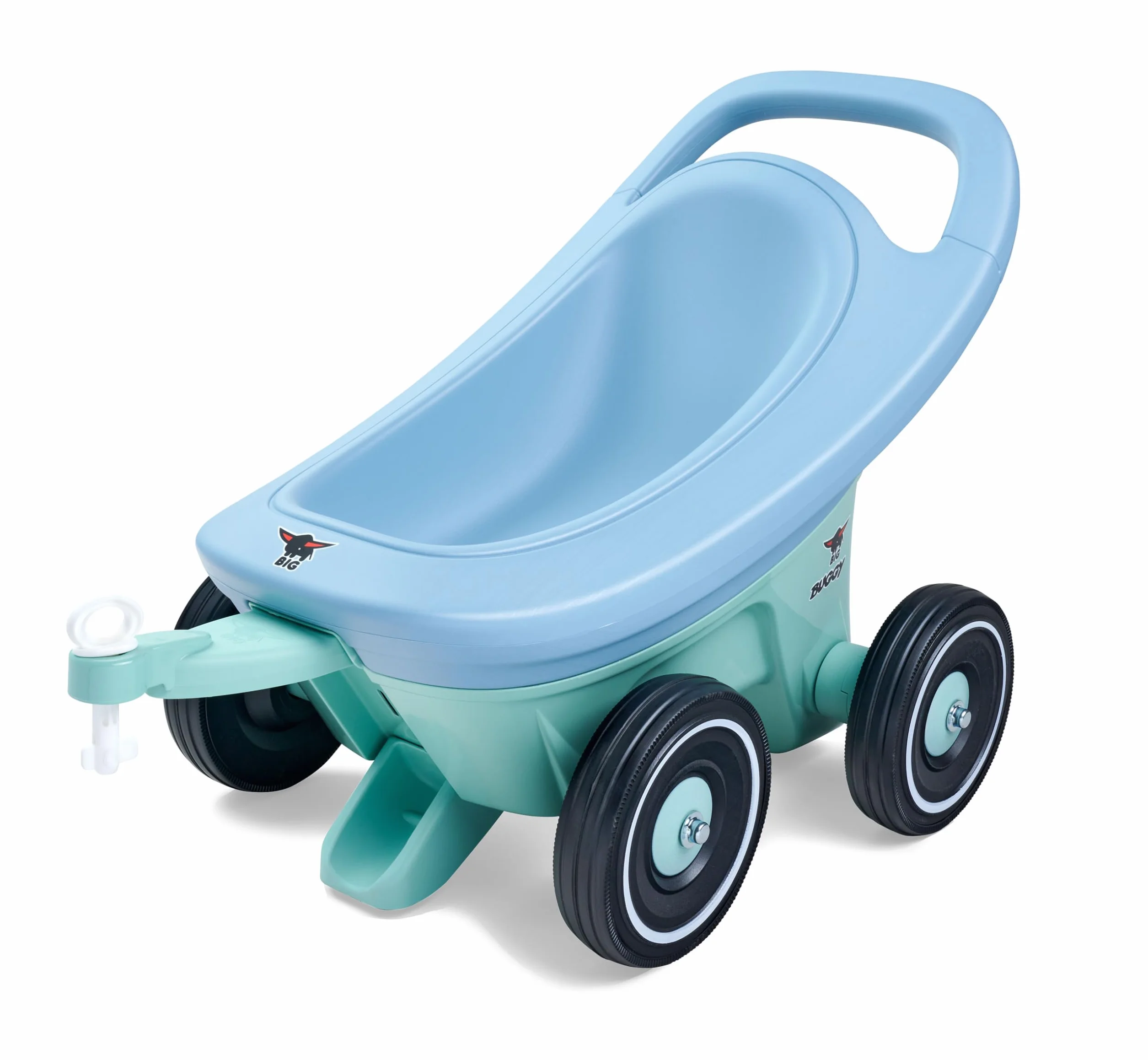 Big Buggy 3 w 1 wózek do nauki chodzenia z regulowaną funkcją hamowania, przyczepa, w zestawie 4 kółka szeptane, niebiesko-turkusowy Big Buggy, dla dzieci od 1 roku życia