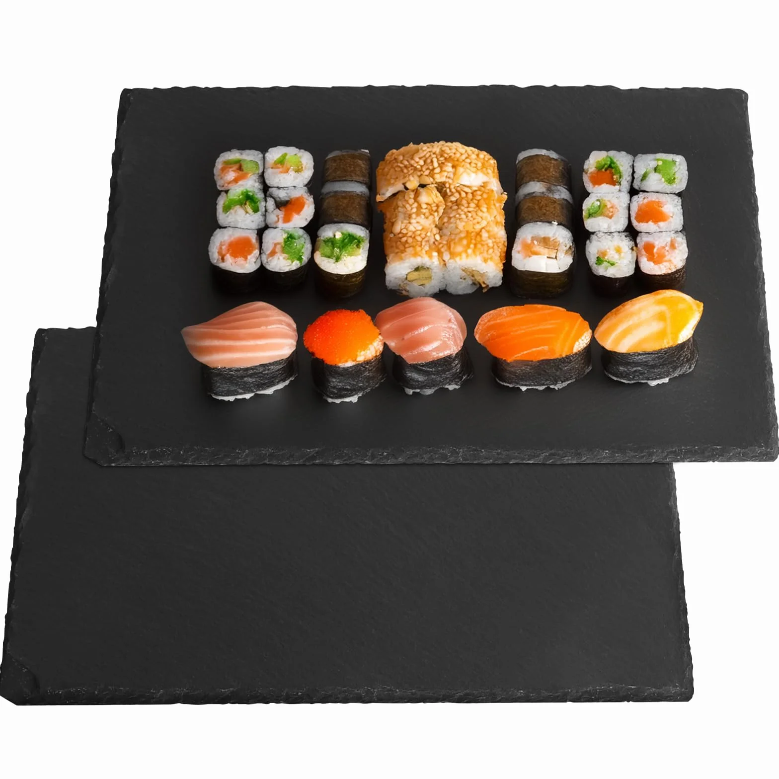 DBREAKS 2 szt. Kwadratowy talerz łupkowy 30 x 20 cm, naturalne podkładki do żywności zmywalne do sushi i sera